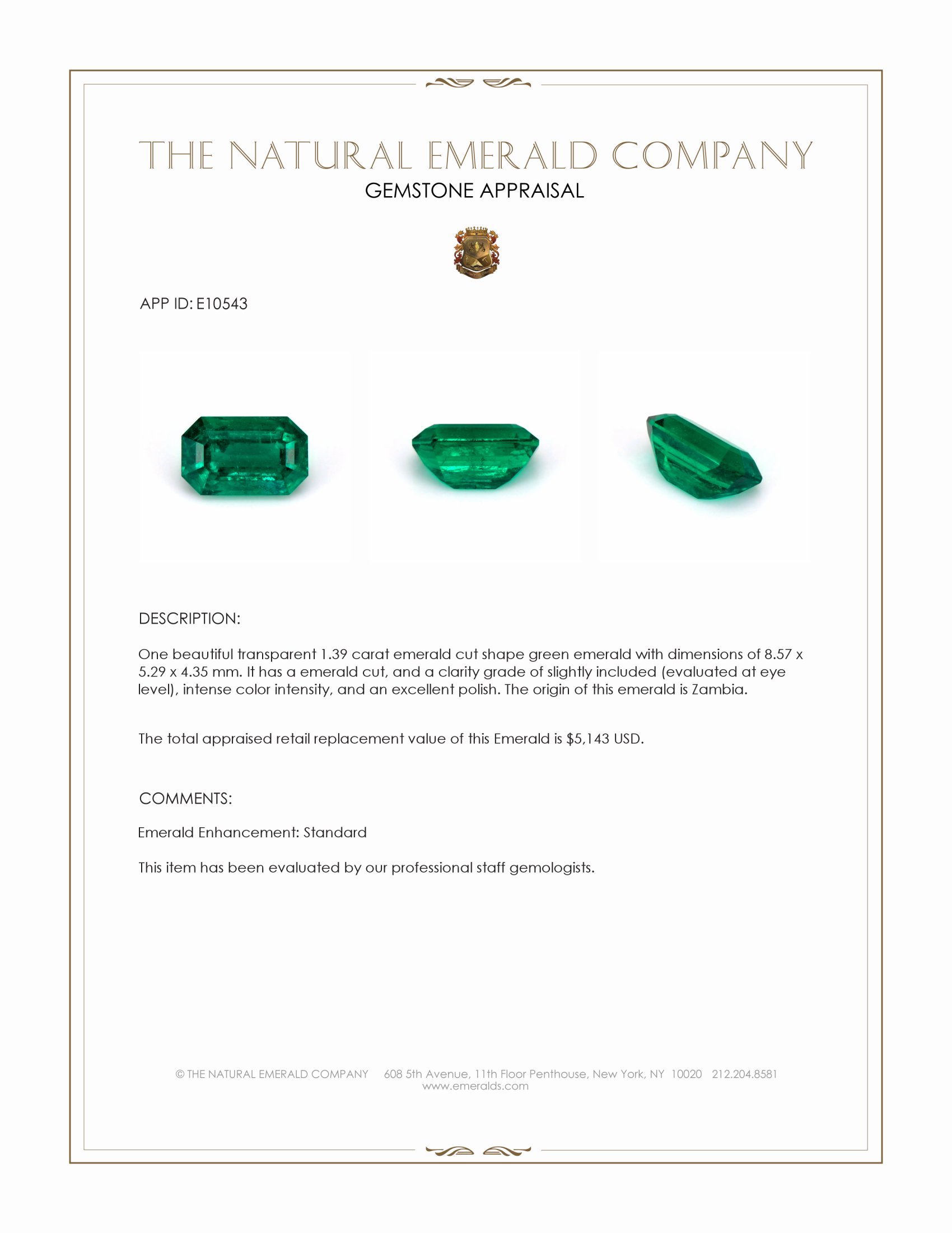 1.39 Ct. Emerald from Zambia