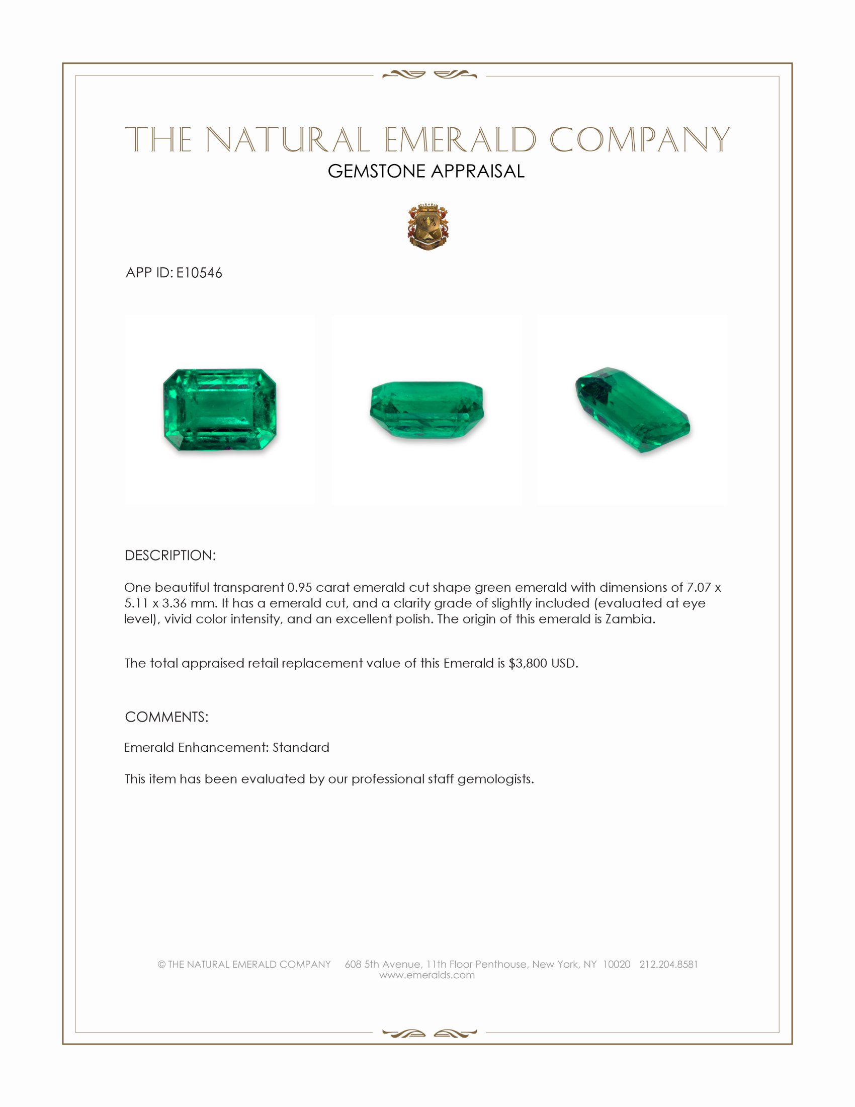 0.95 Ct. Emerald from Zambia