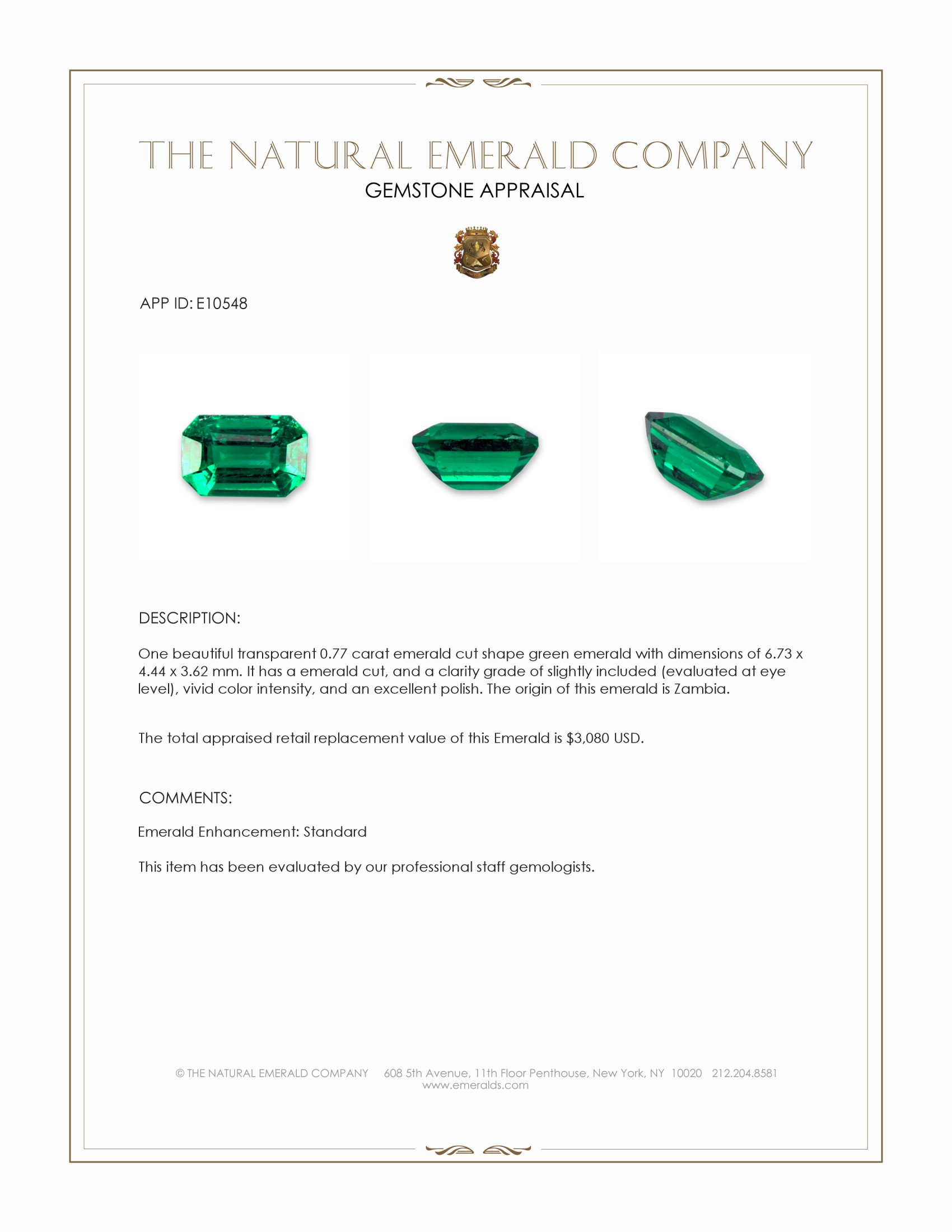 0.77 Ct. Emerald from Zambia