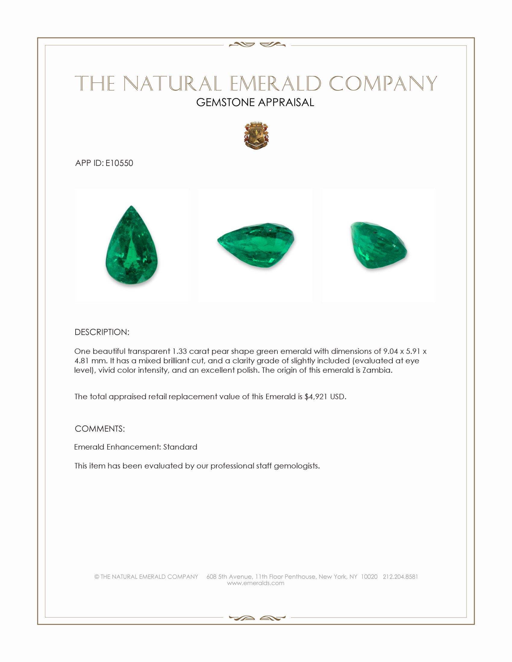 1.33 Ct. Emerald from Zambia