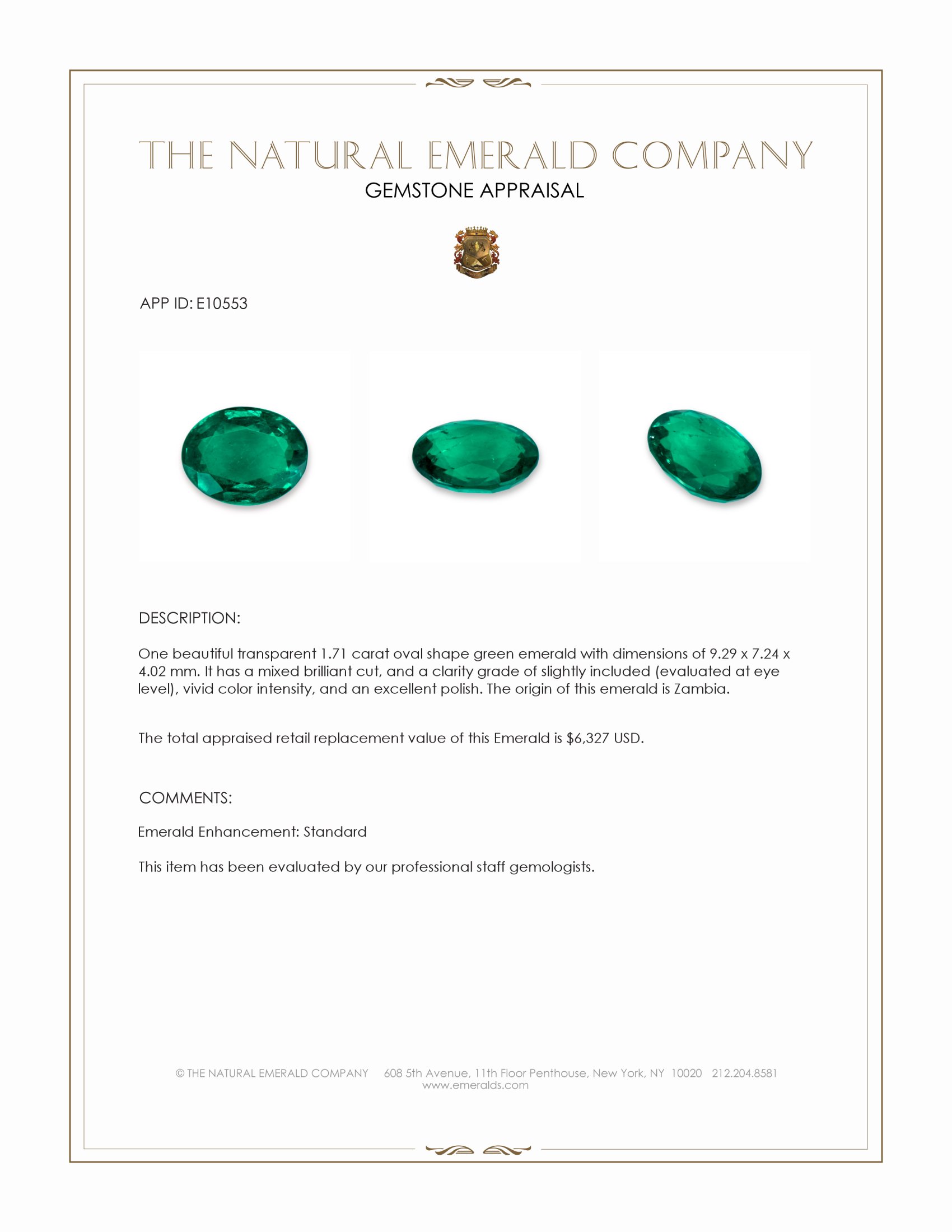 1.71 Ct. Emerald from Zambia