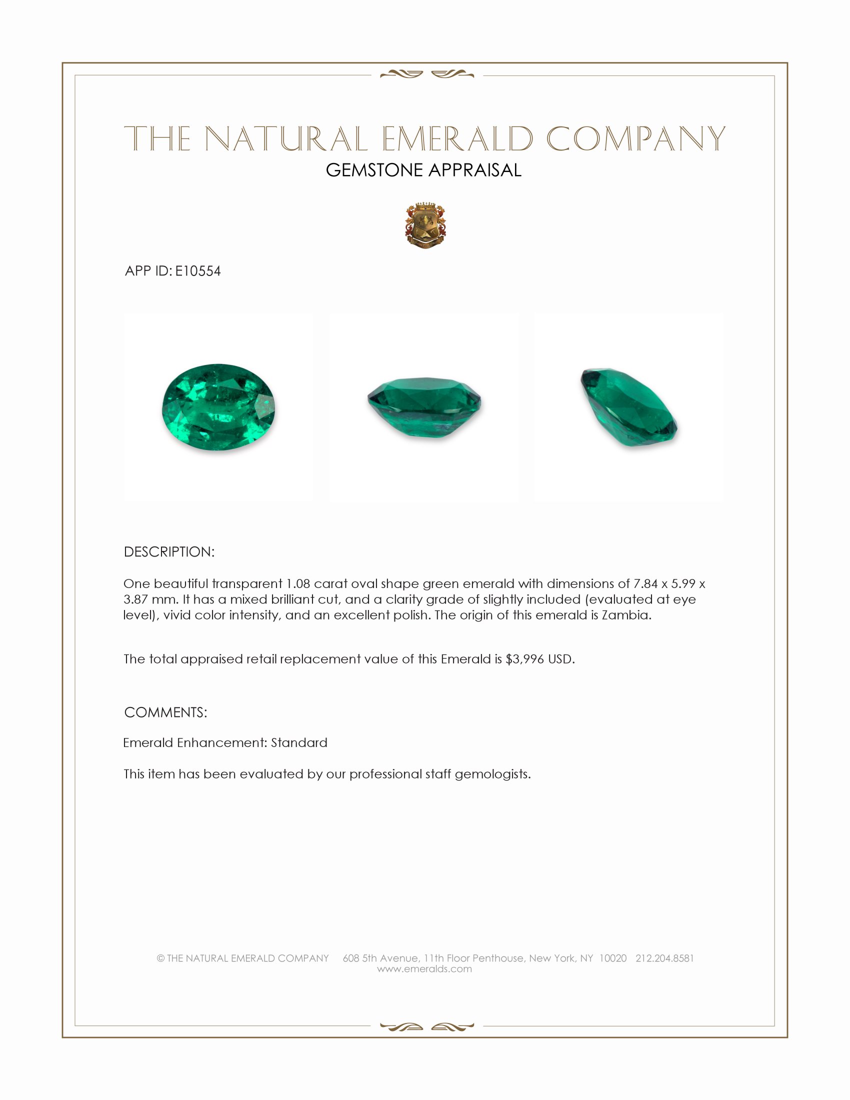 1.08 Ct. Emerald from Zambia