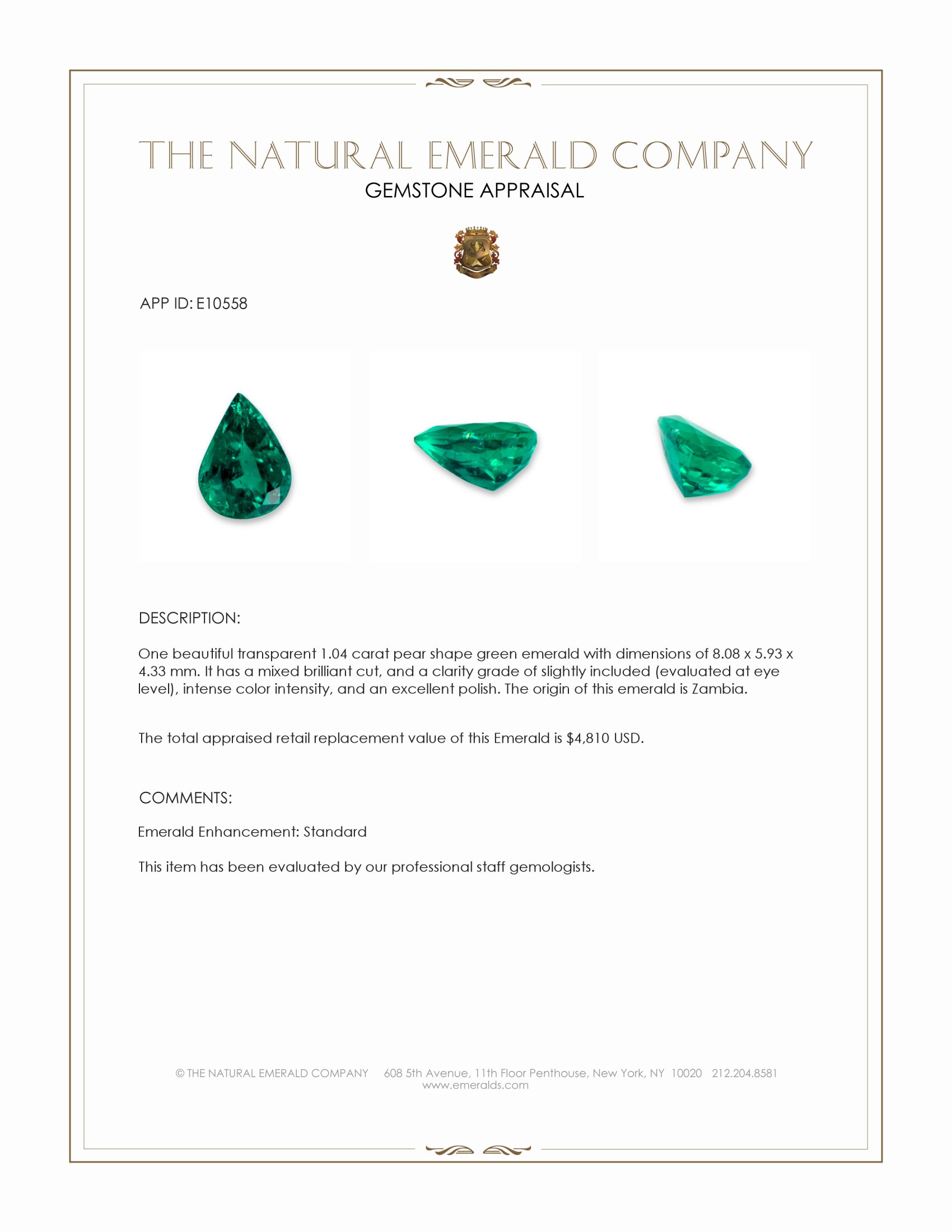 1.04 Ct. Emerald from Zambia