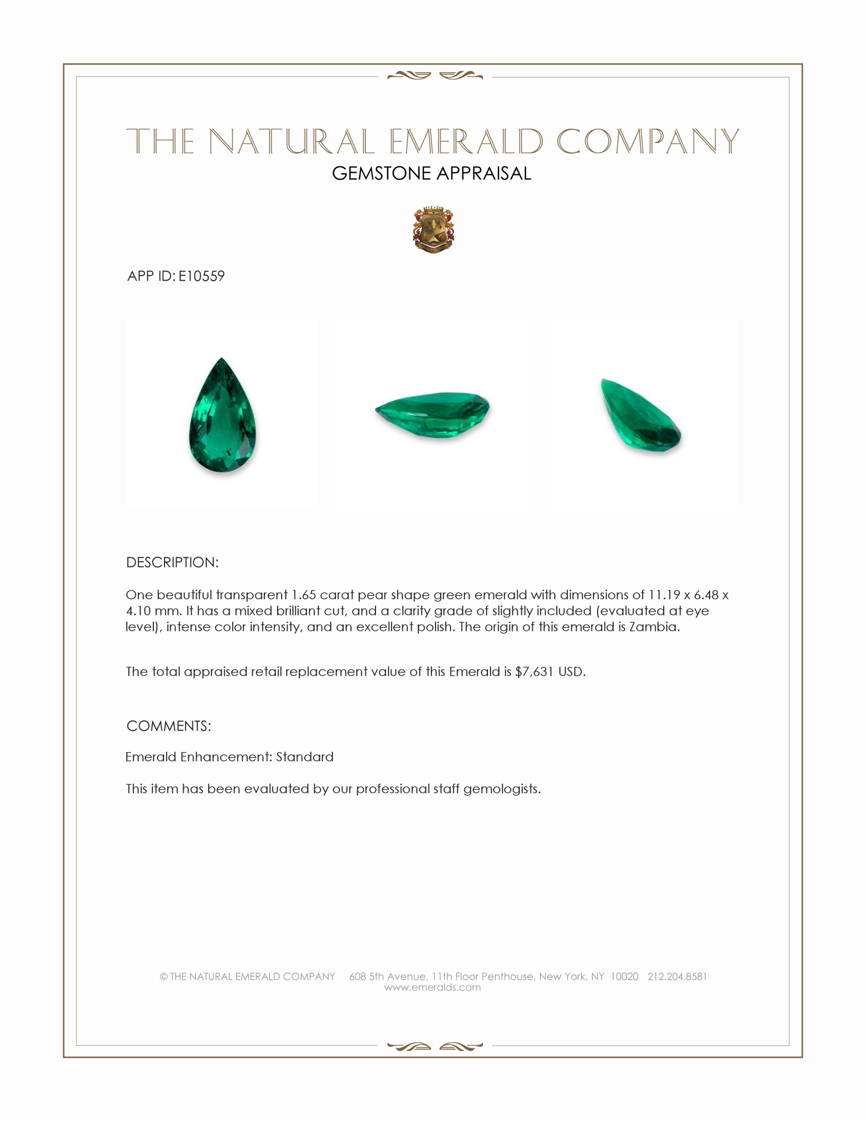 1.65 Ct. Emerald from Zambia
