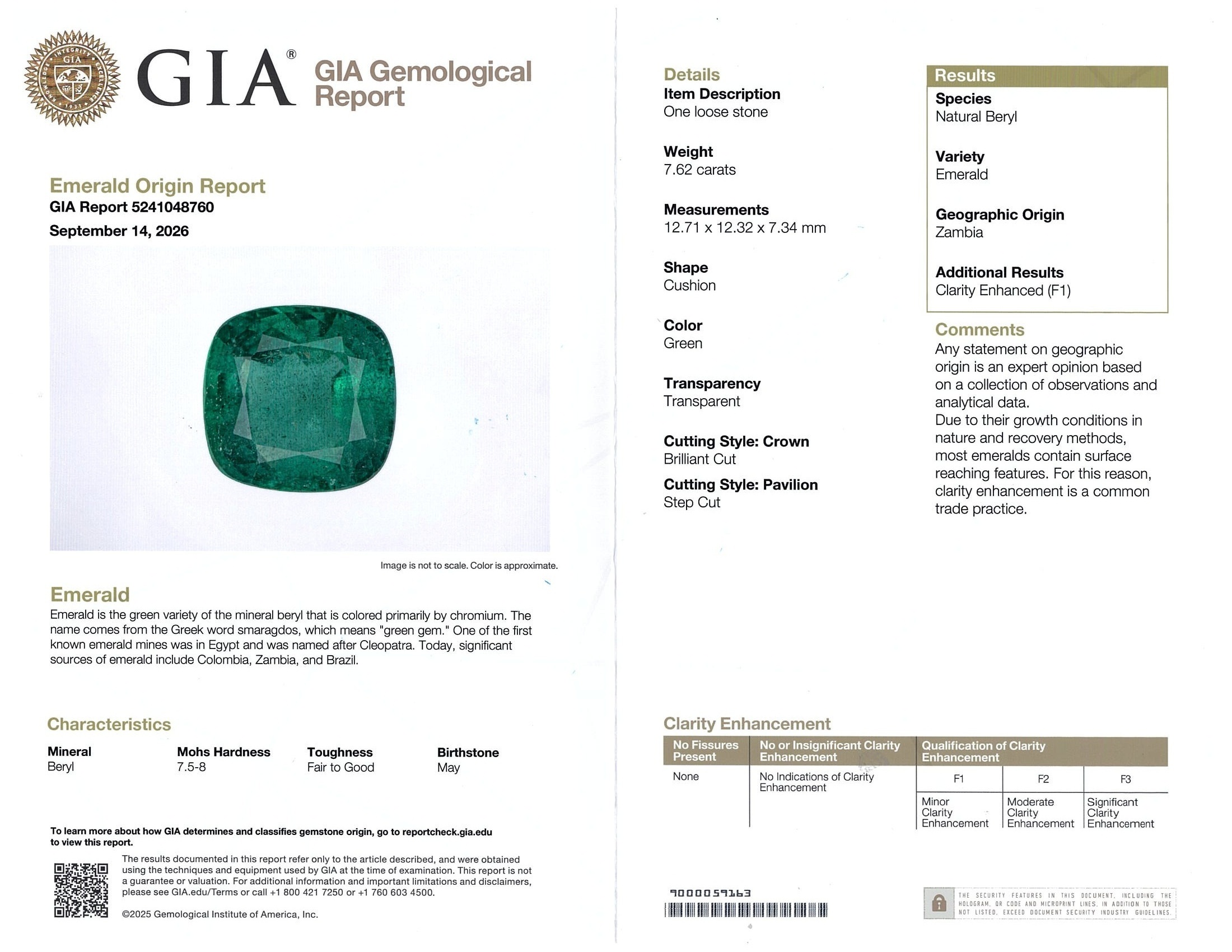 7.62 Ct. Emerald from Zambia