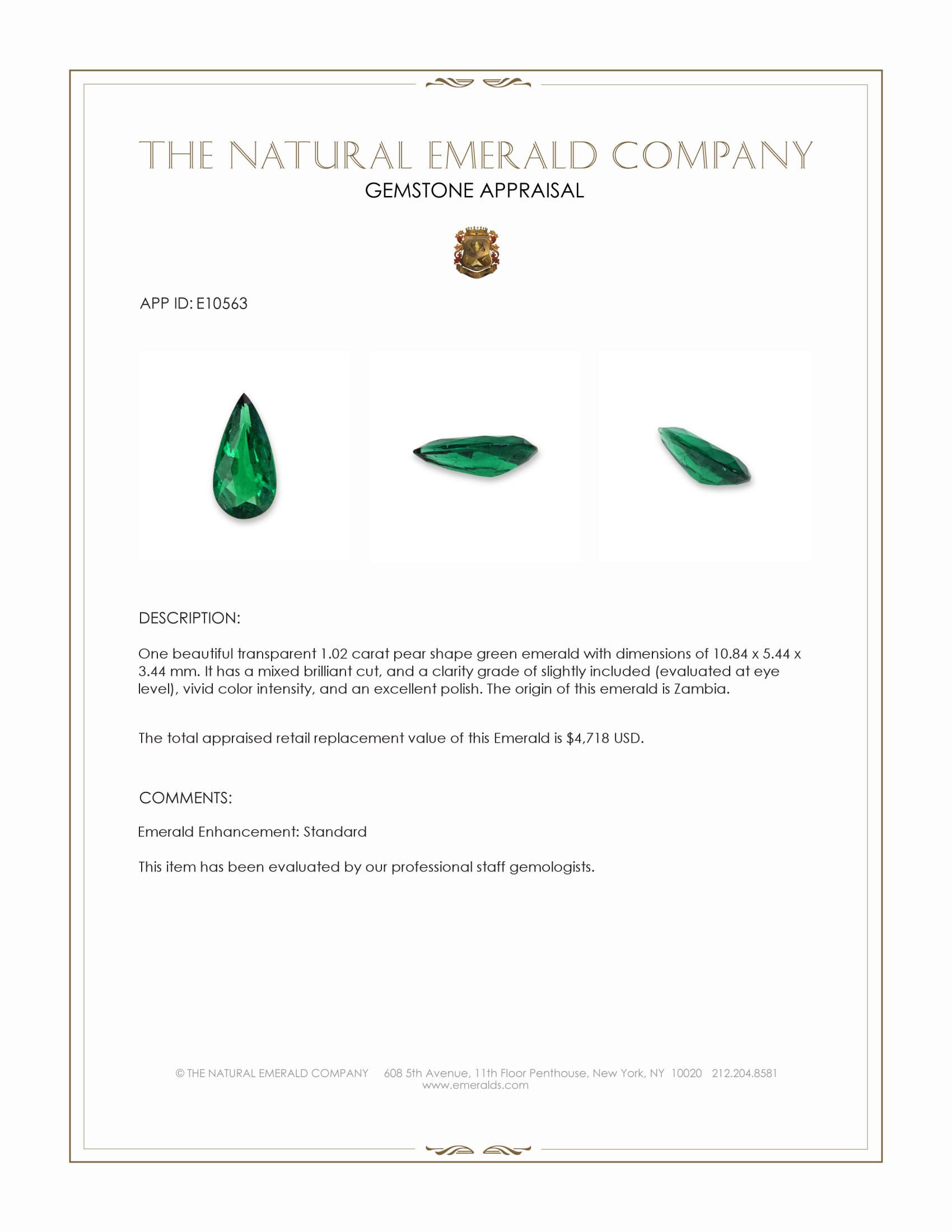 1.02 Ct. Emerald from Zambia