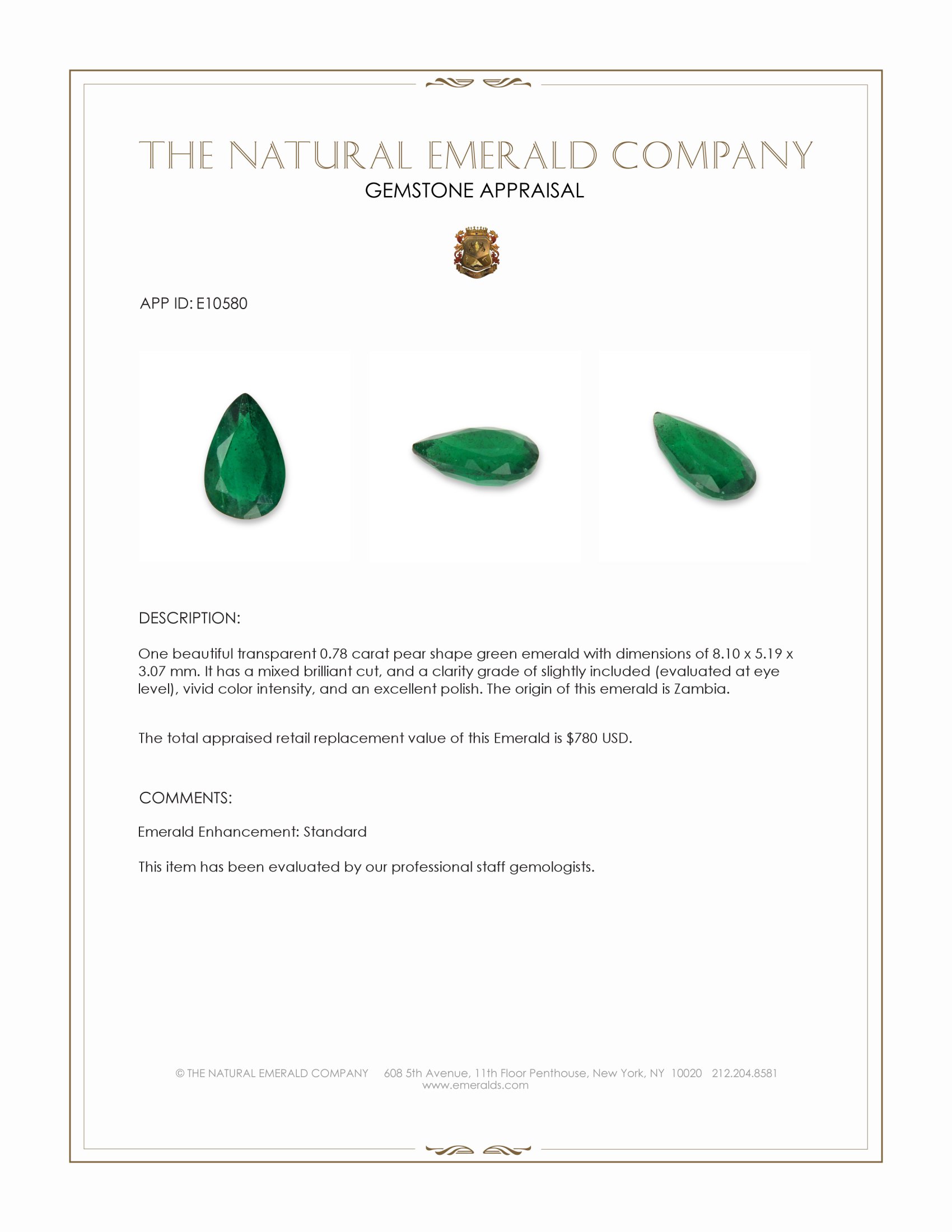 0.78 Ct. Emerald from Zambia