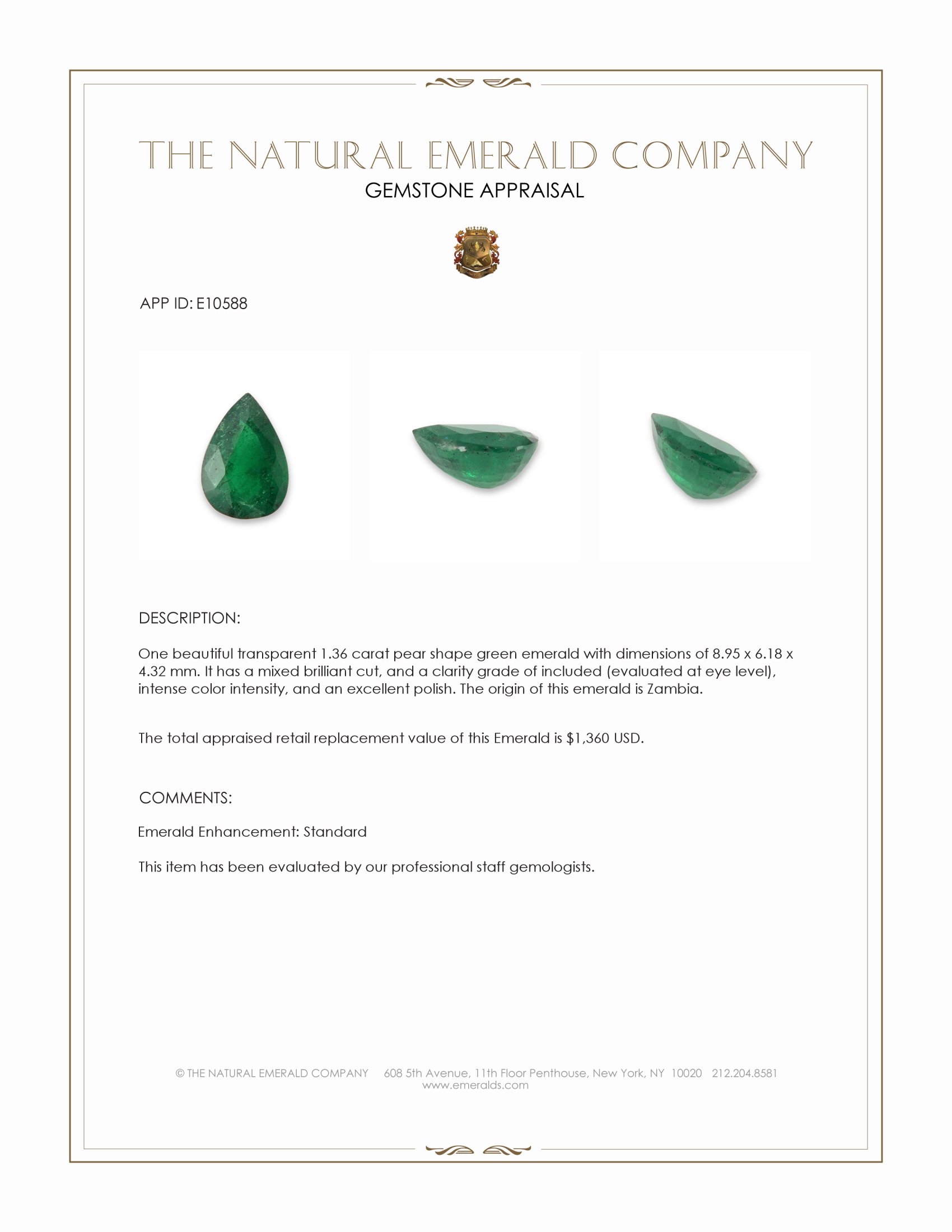 1.36 Ct. Emerald from Zambia