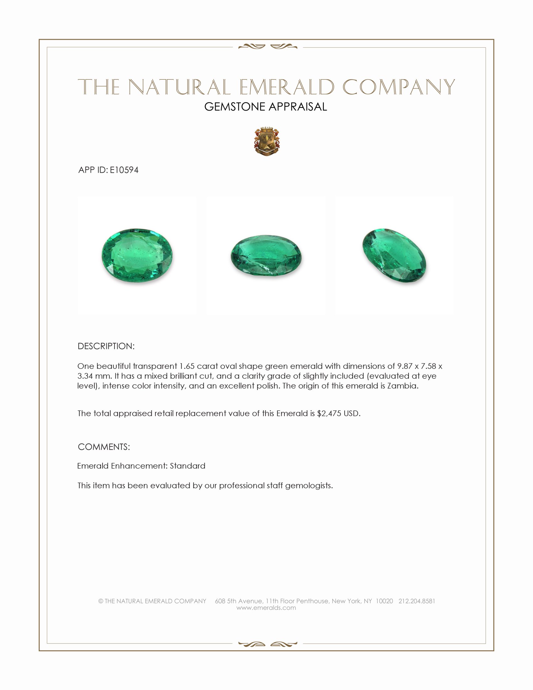 1.65 Ct. Emerald from Zambia