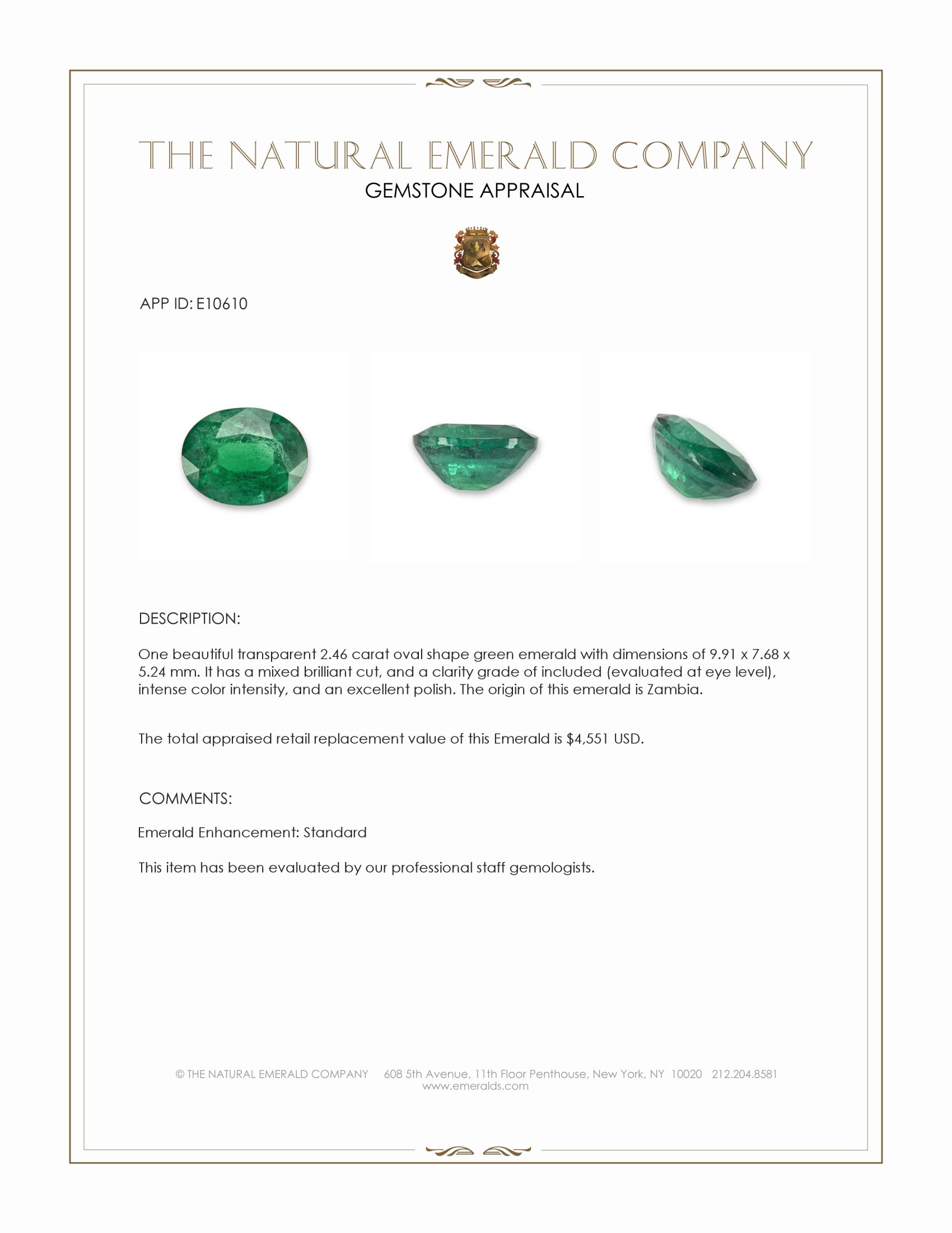 2.46 Ct. Emerald from Zambia