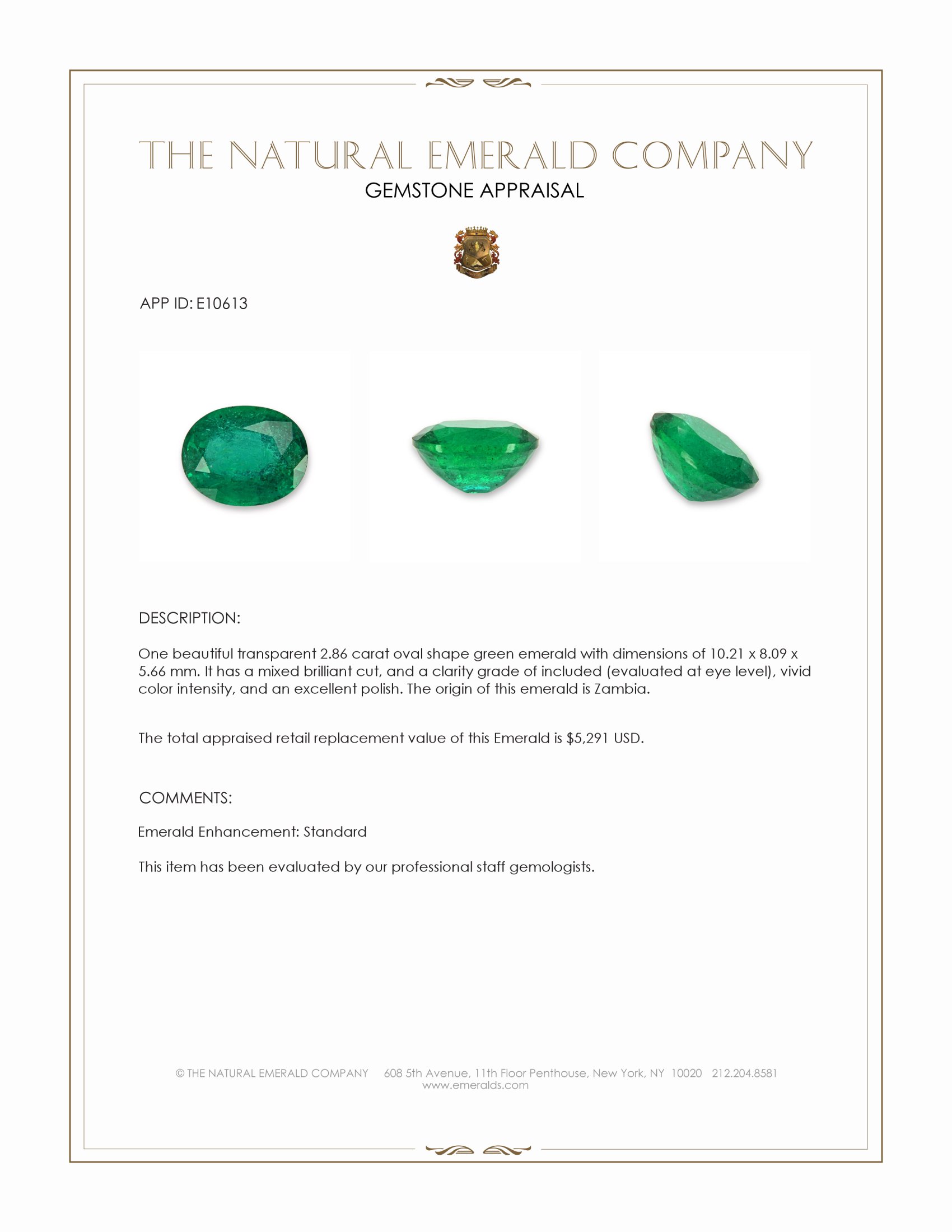 2.86 Ct. Emerald from Zambia