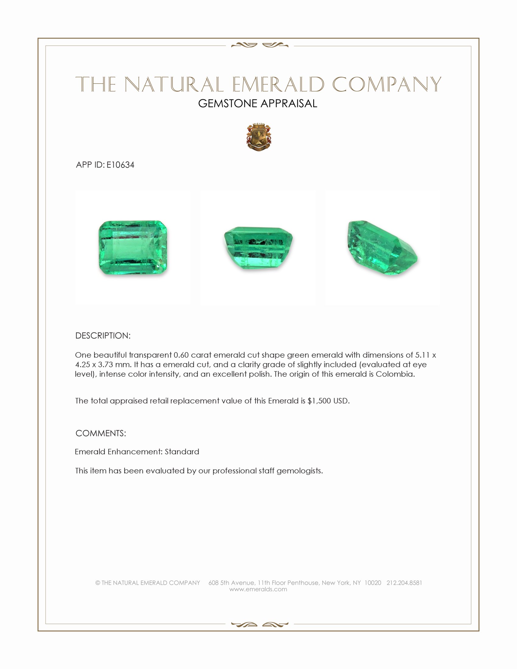 0.60 Ct. Emerald from Colombia