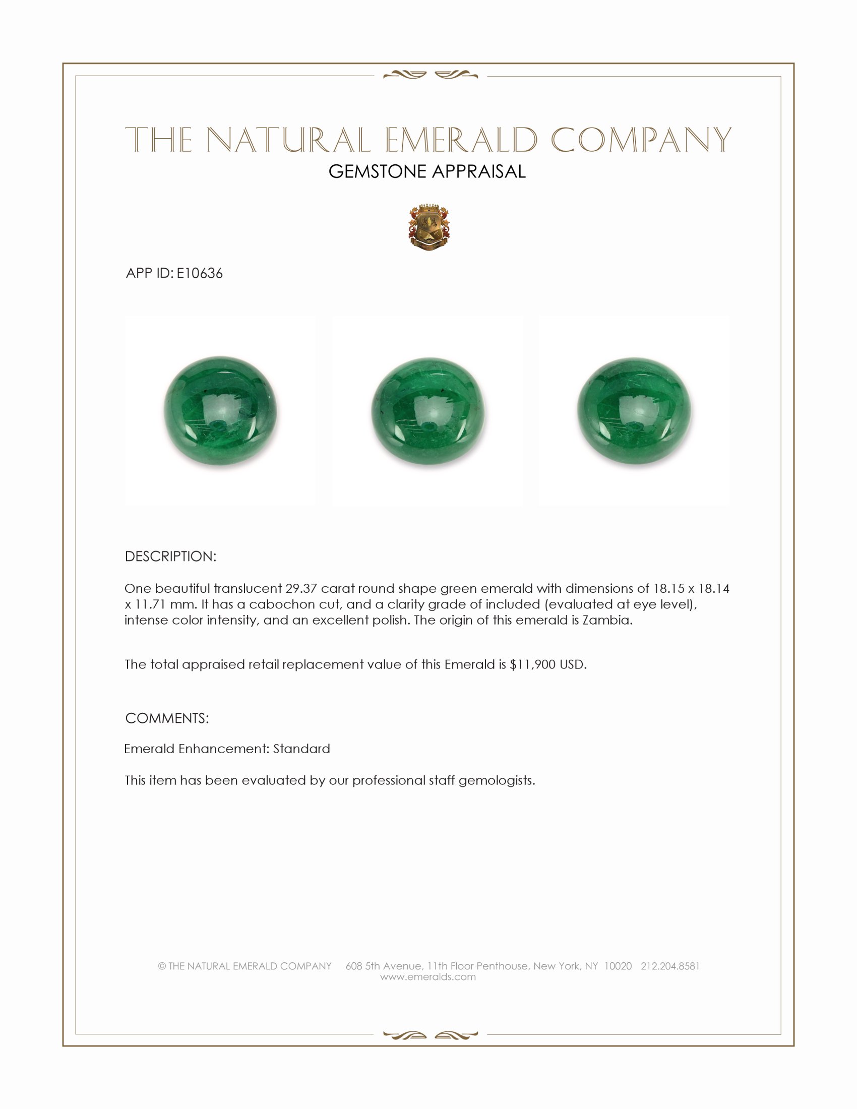 29.37 Ct. Cabochon Emerald from Zambia