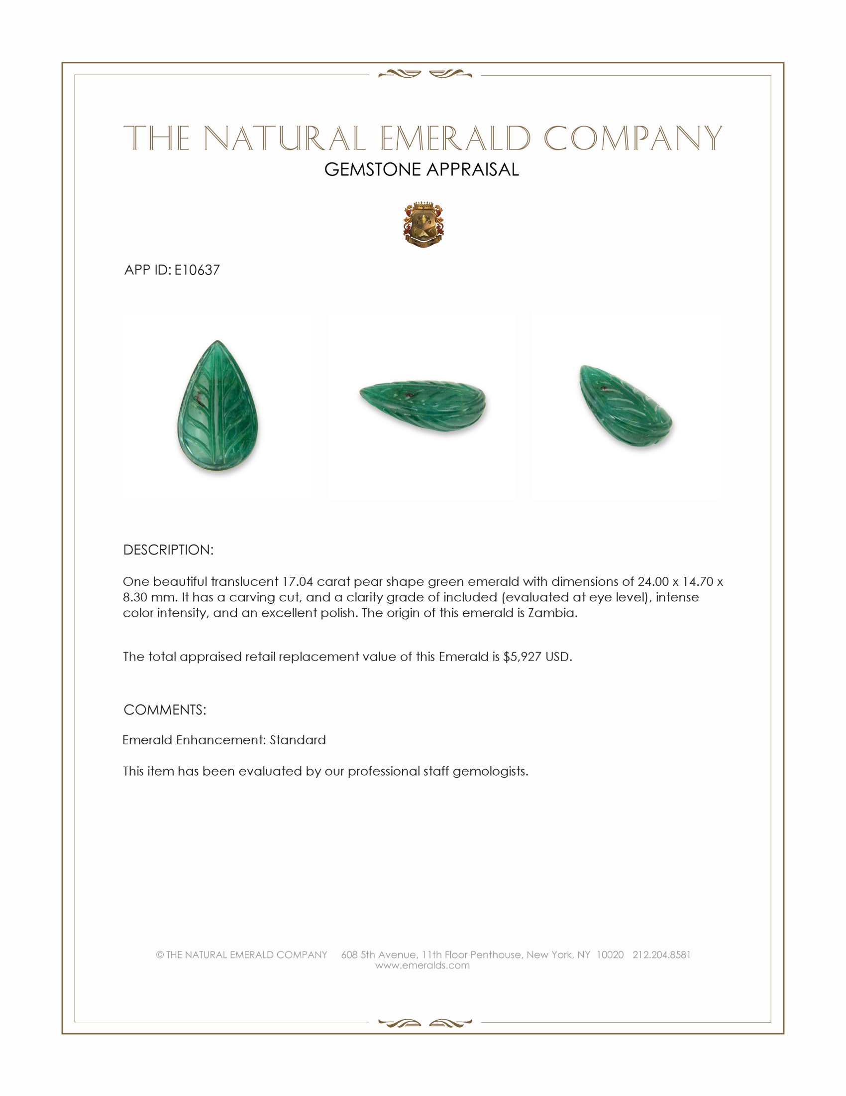 17.04 Ct. Emerald from Zambia