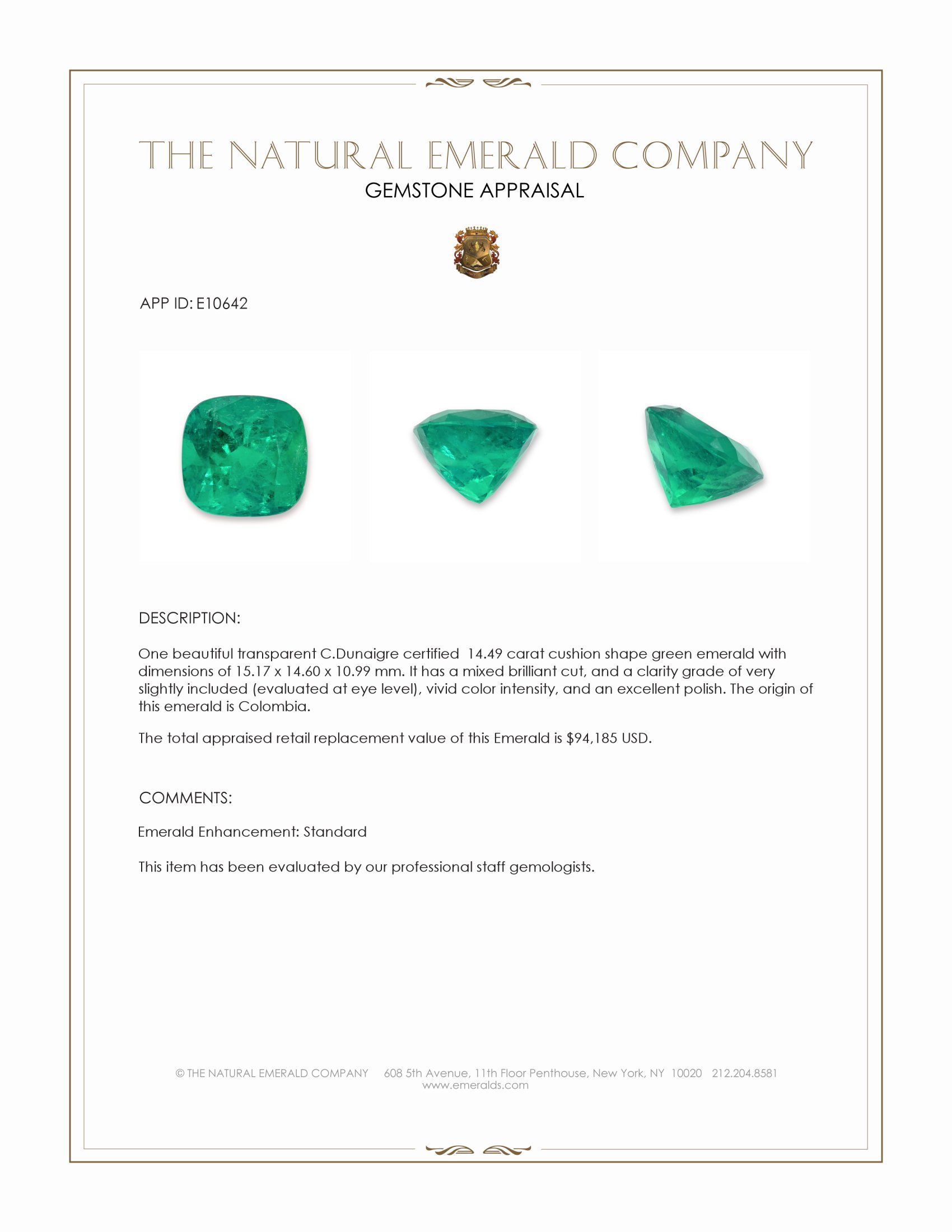 14.49 Ct. Emerald from Colombia