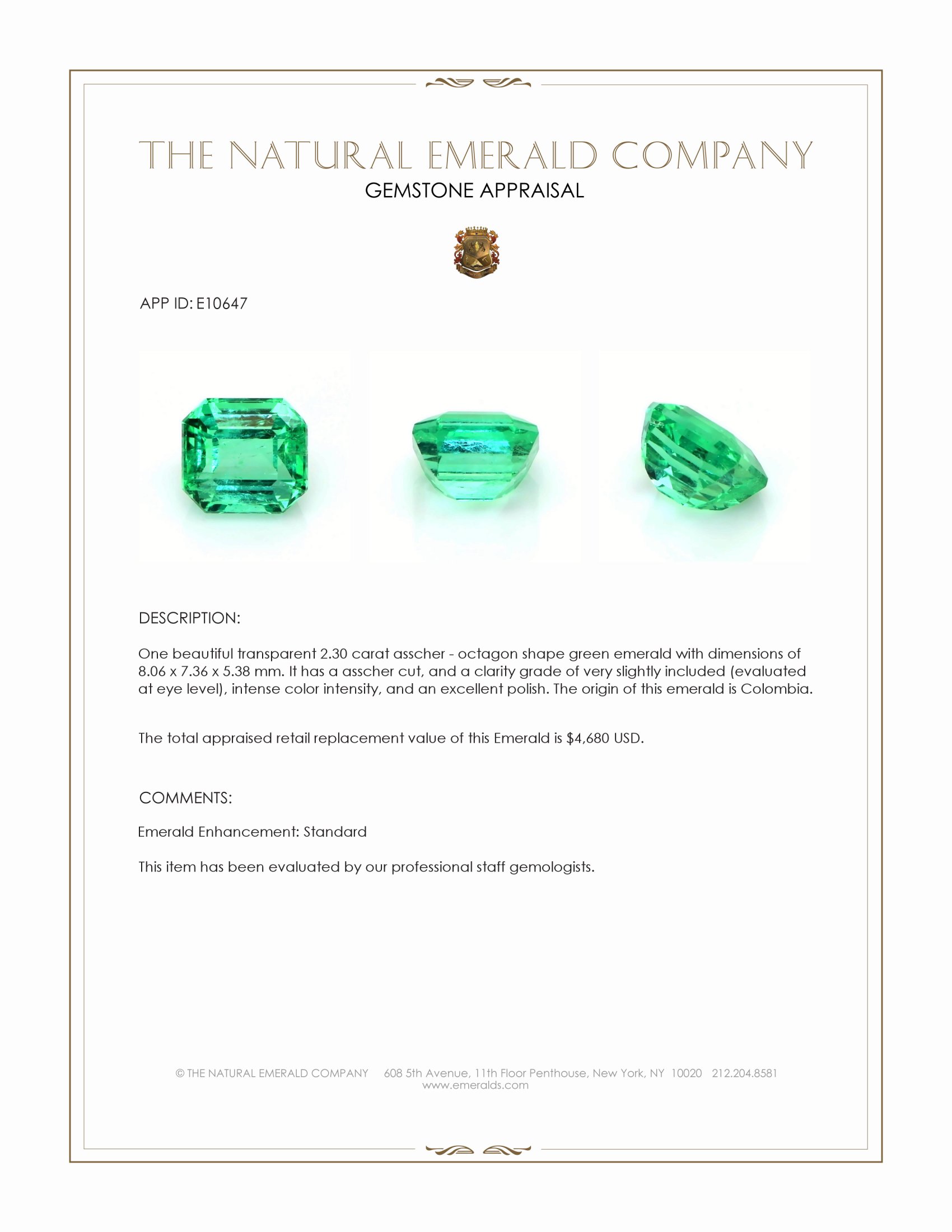 2.30 Ct. Emerald from Colombia