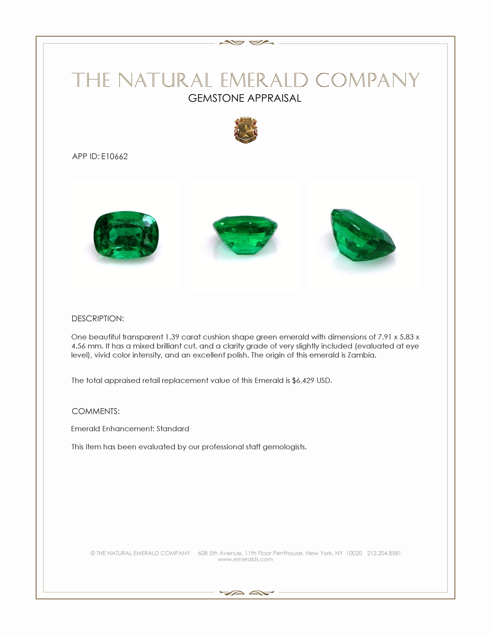 1.39 Ct. Emerald from Zambia