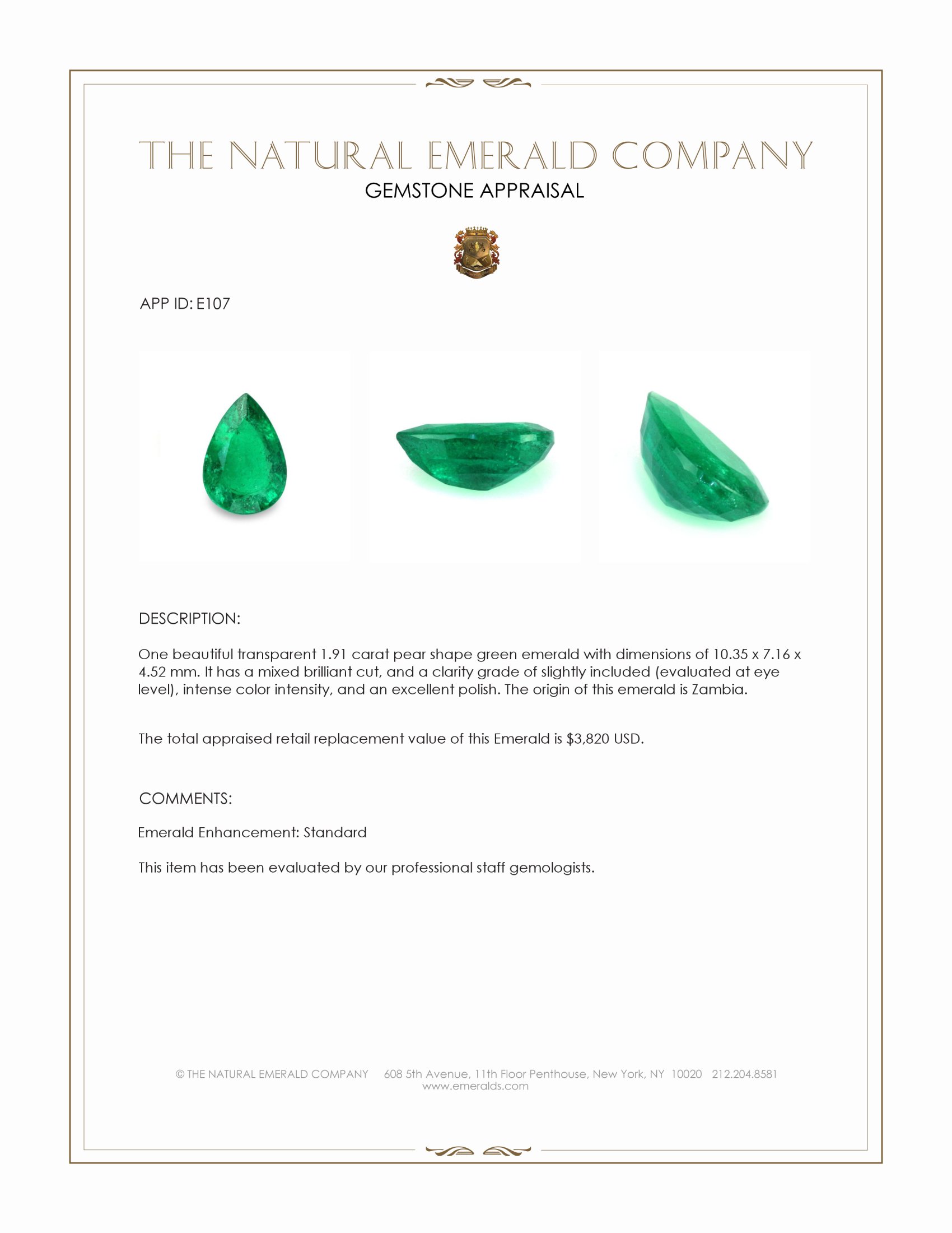 1.91 Ct. Emerald from Zambia