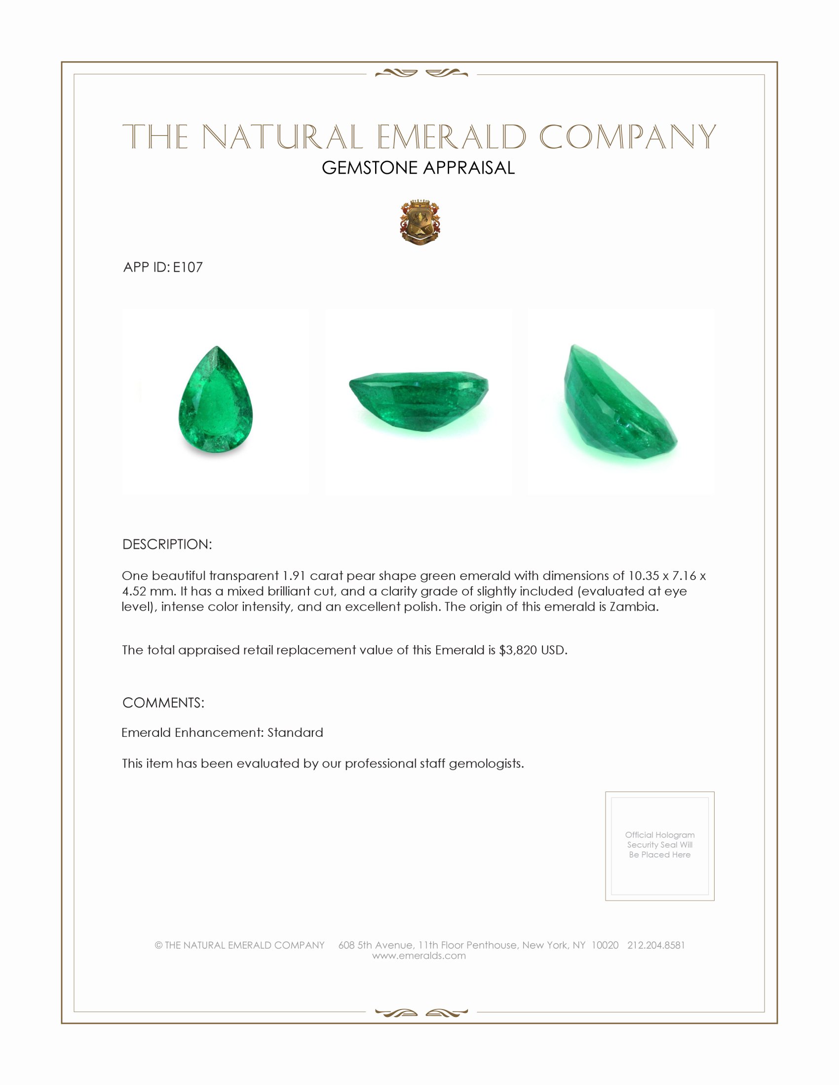 1.91 Ct. Emerald from Zambia