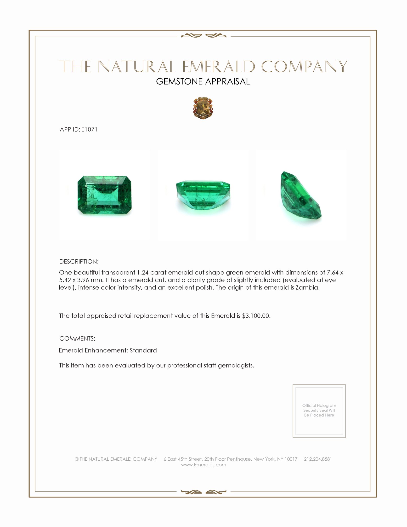 1.24 Ct. Emerald from Zambia