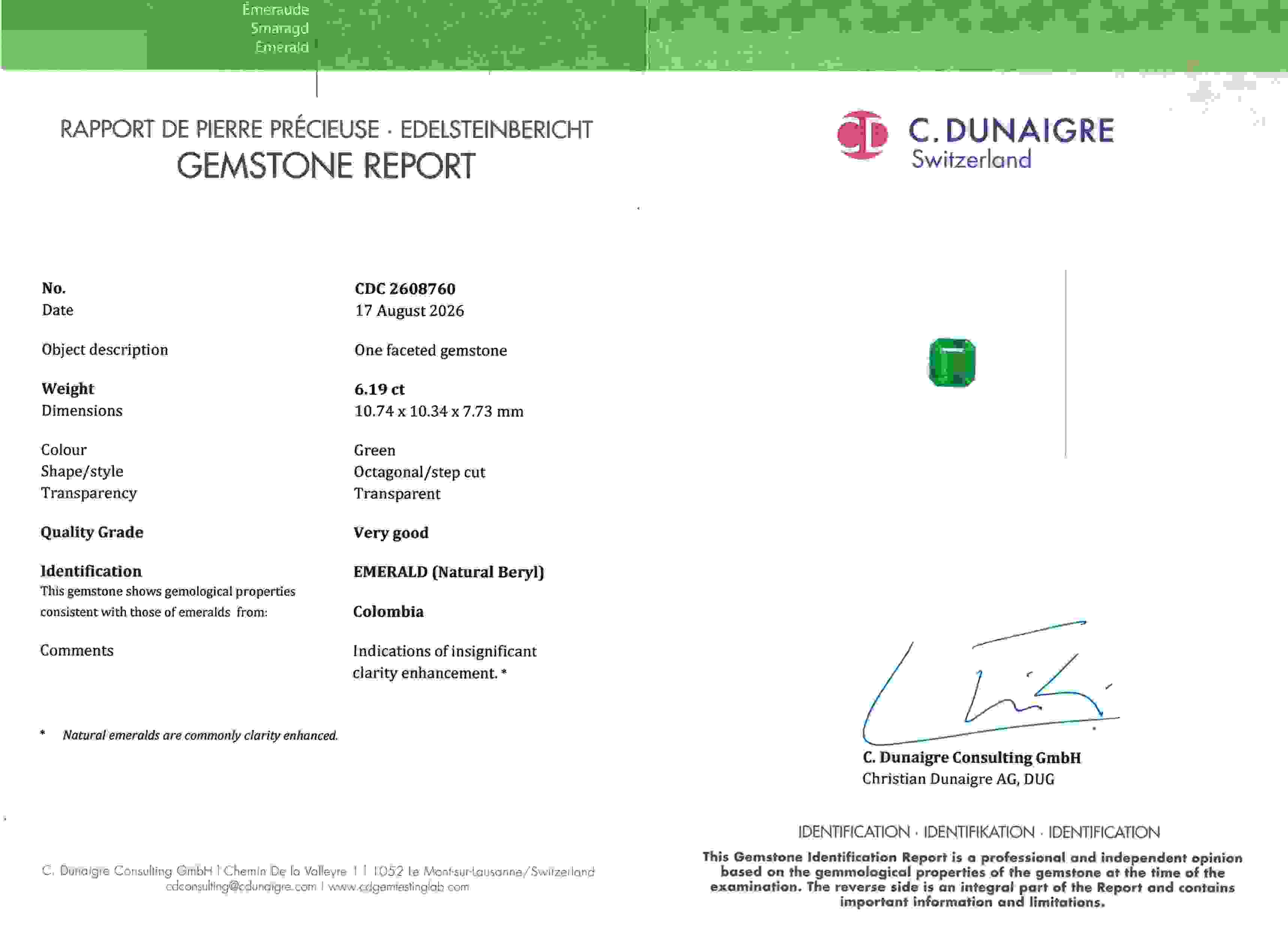 6.19 Ct. Emerald from Colombia