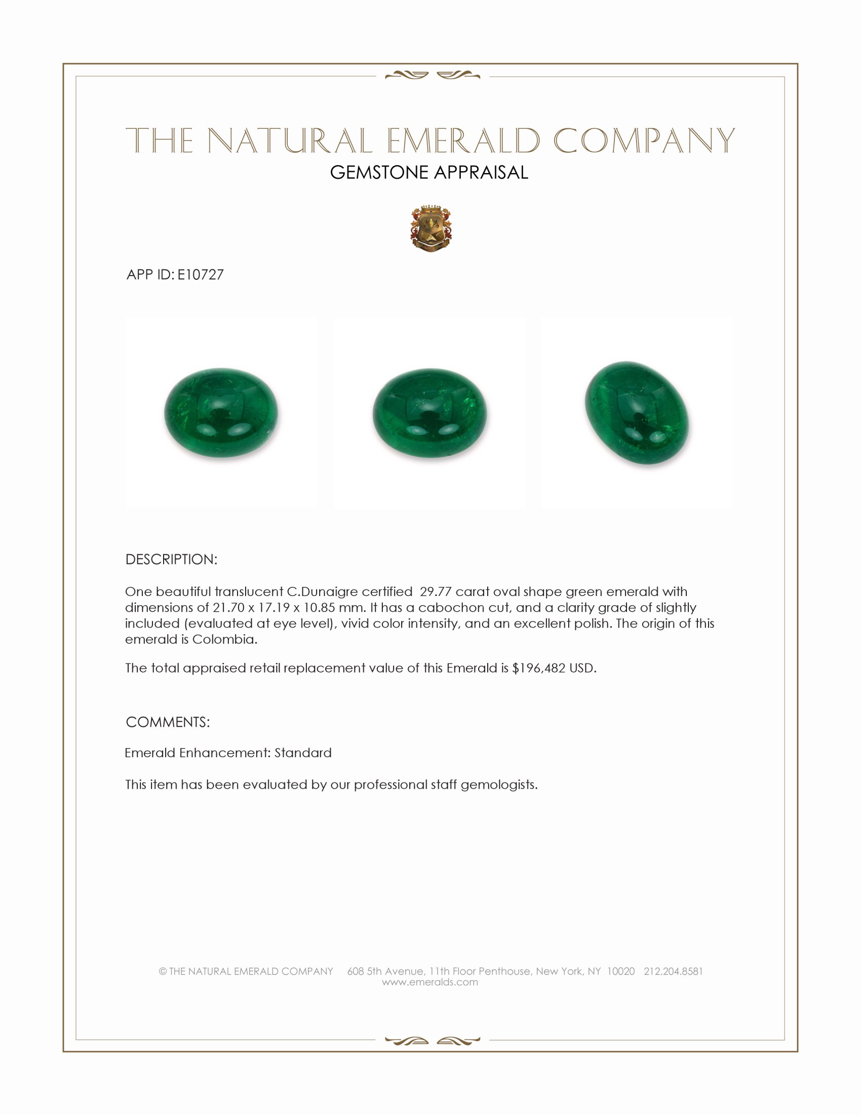 29.77 Ct. Cabochon Emerald from Colombia