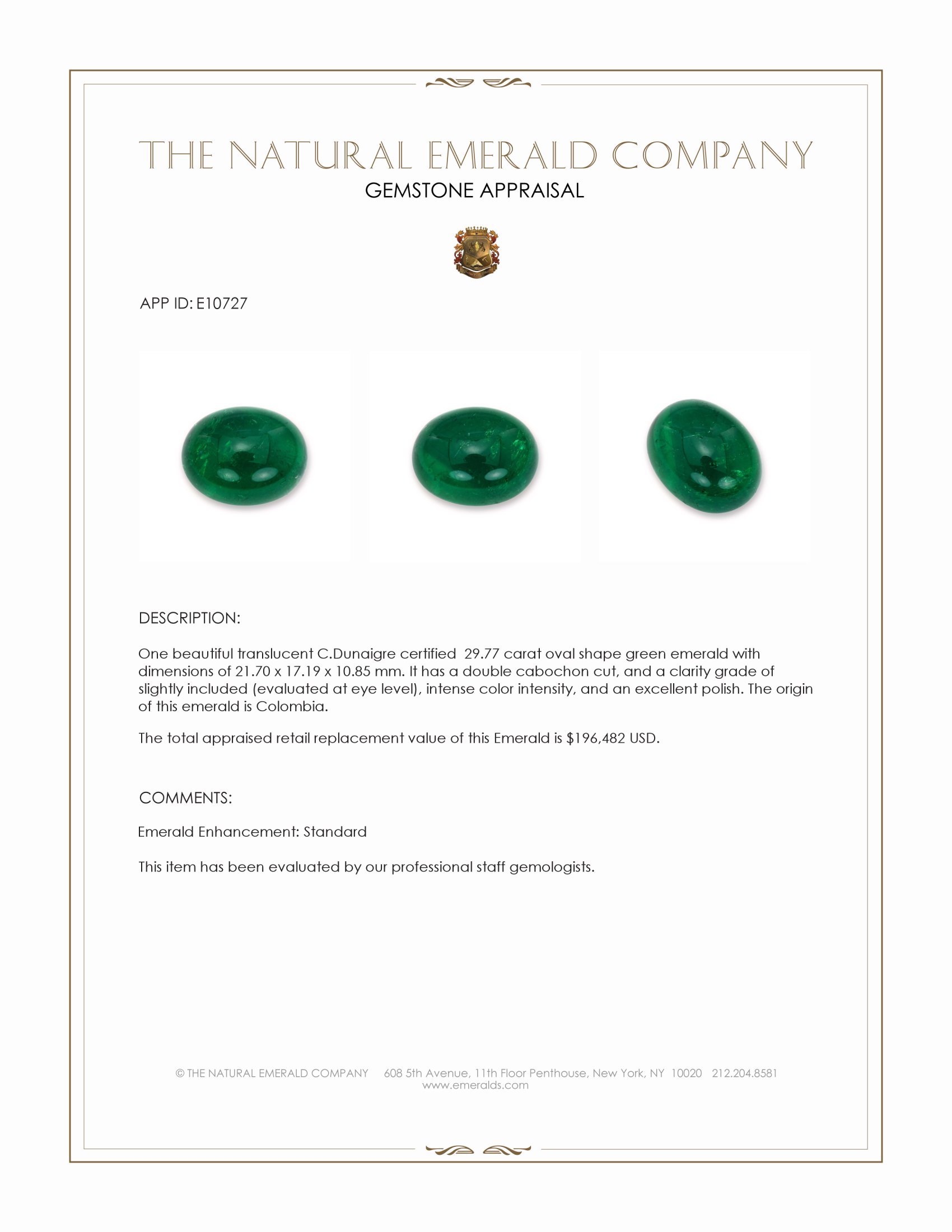 29.77 Ct. Cabochon Emerald from Colombia