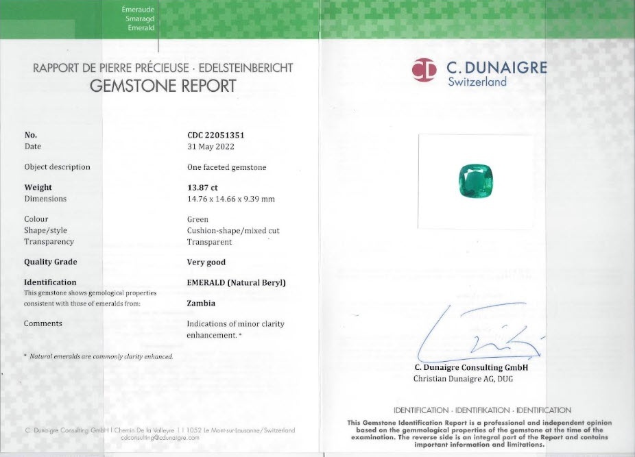 13.87 Ct. Emerald from Zambia