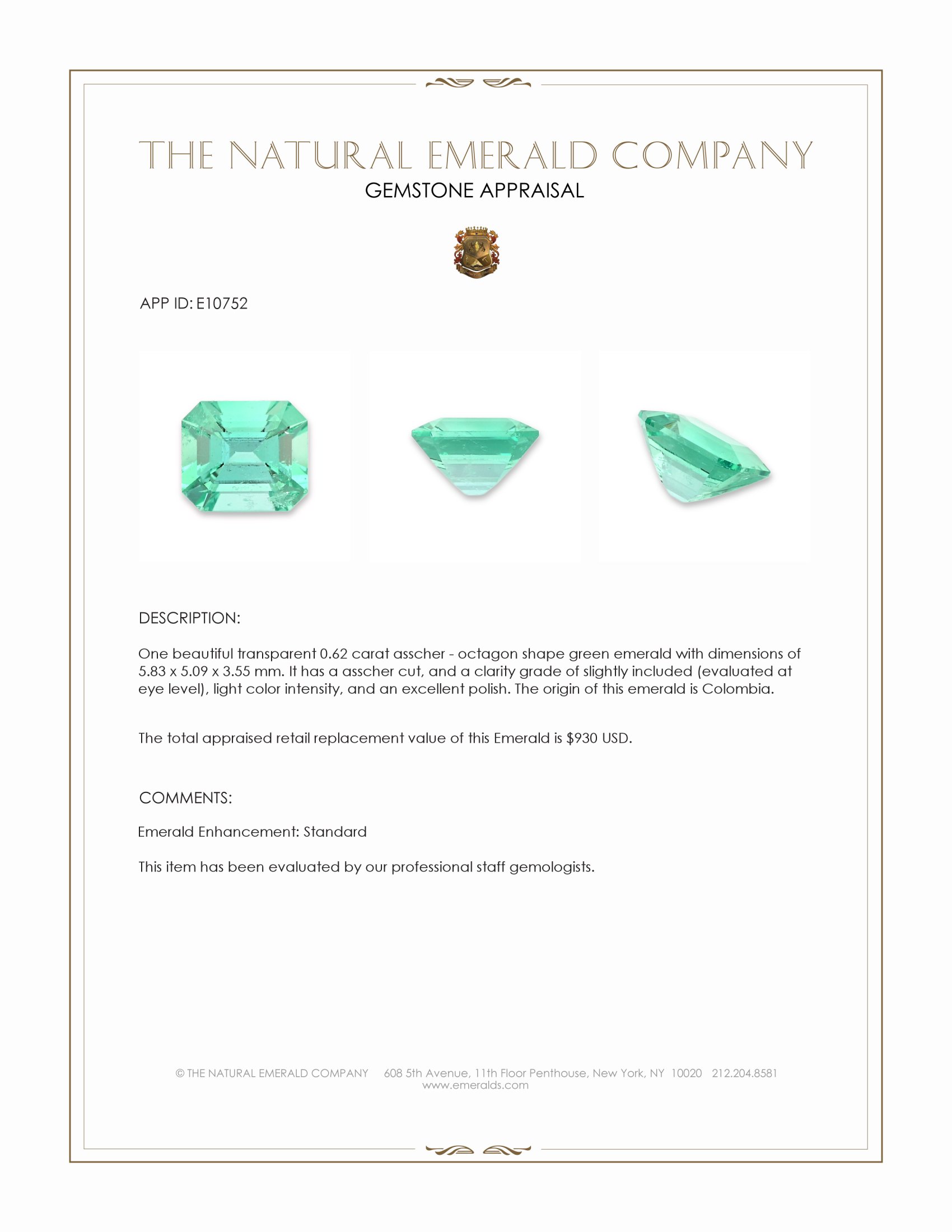 0.62 Ct. Emerald from Colombia