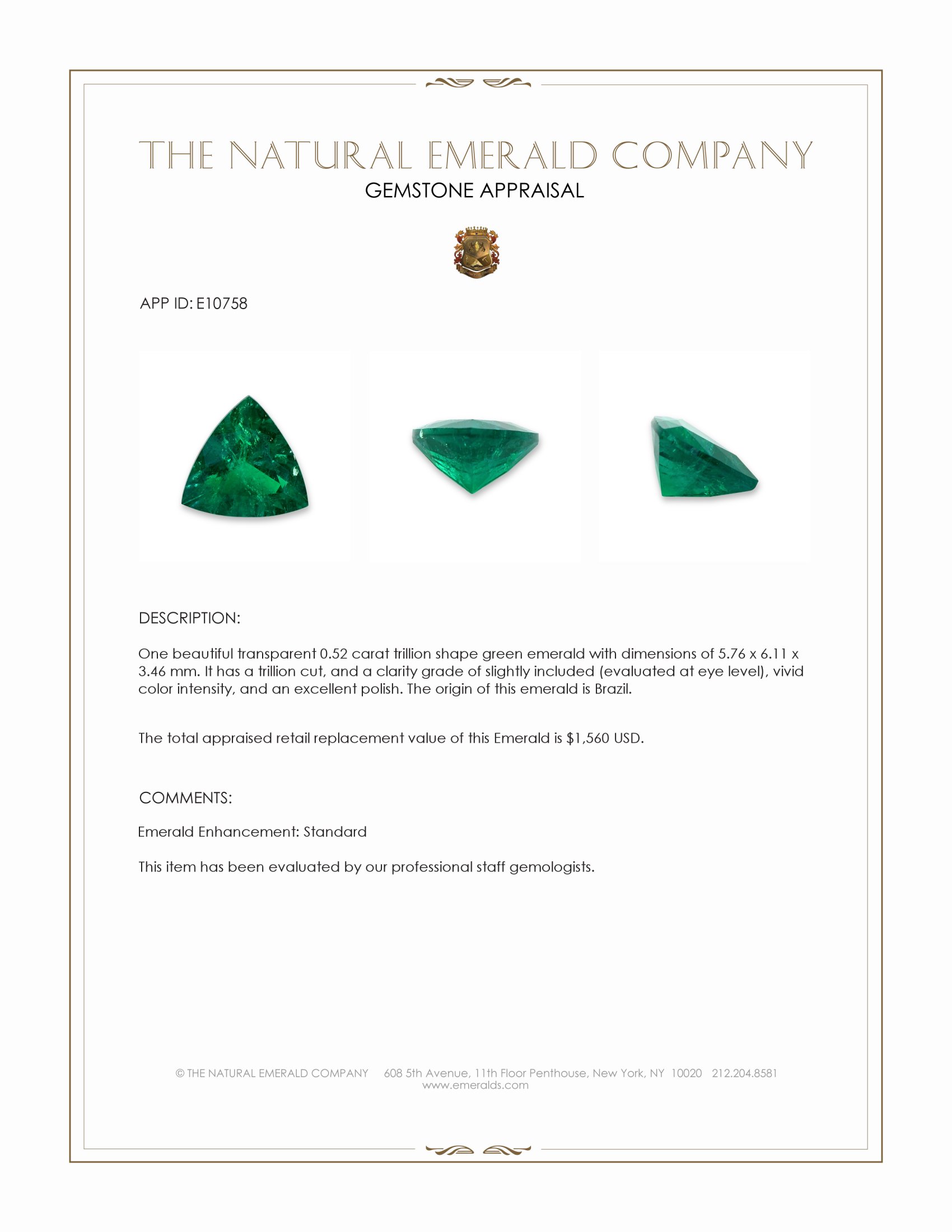 0.52 Ct. Emerald from Brazil
