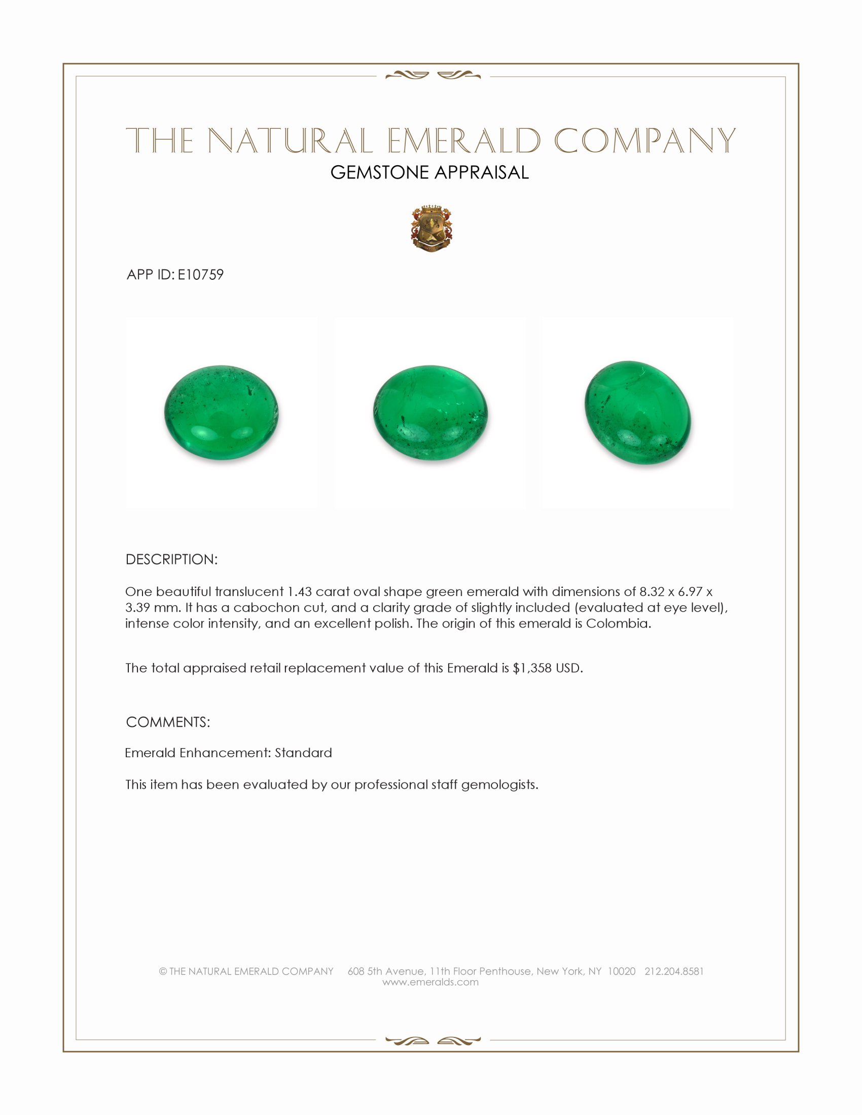 1.43 Ct. Cabochon Emerald from Colombia