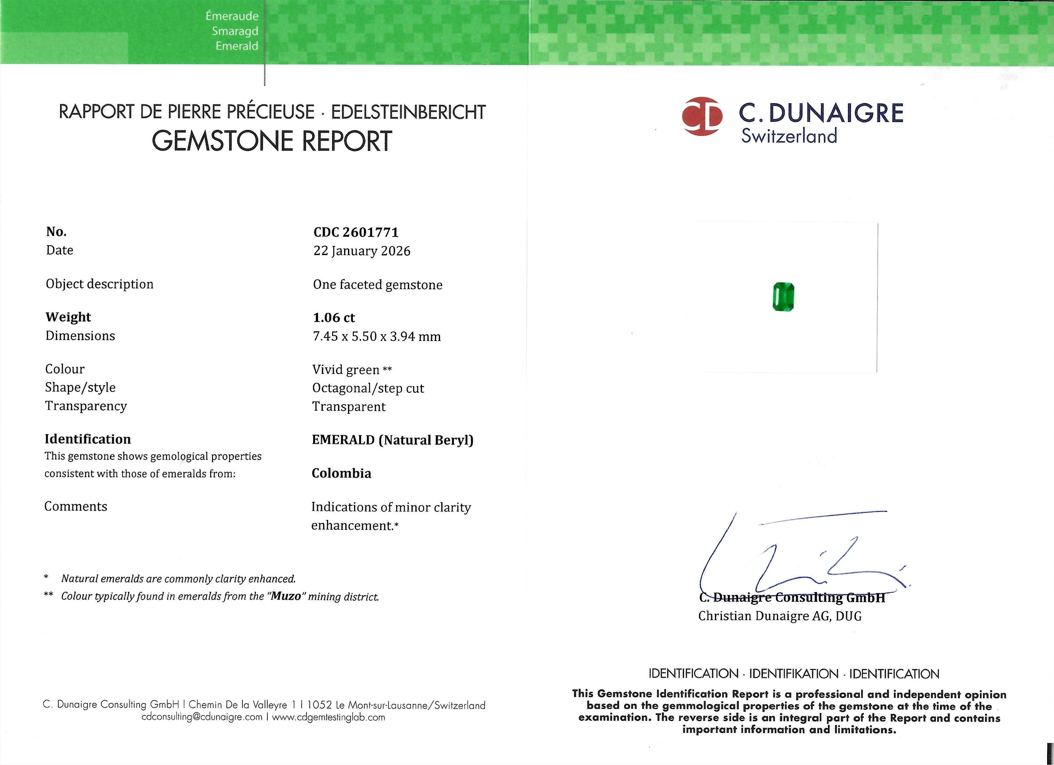1.06 Ct. Emerald from Colombia - Muzo