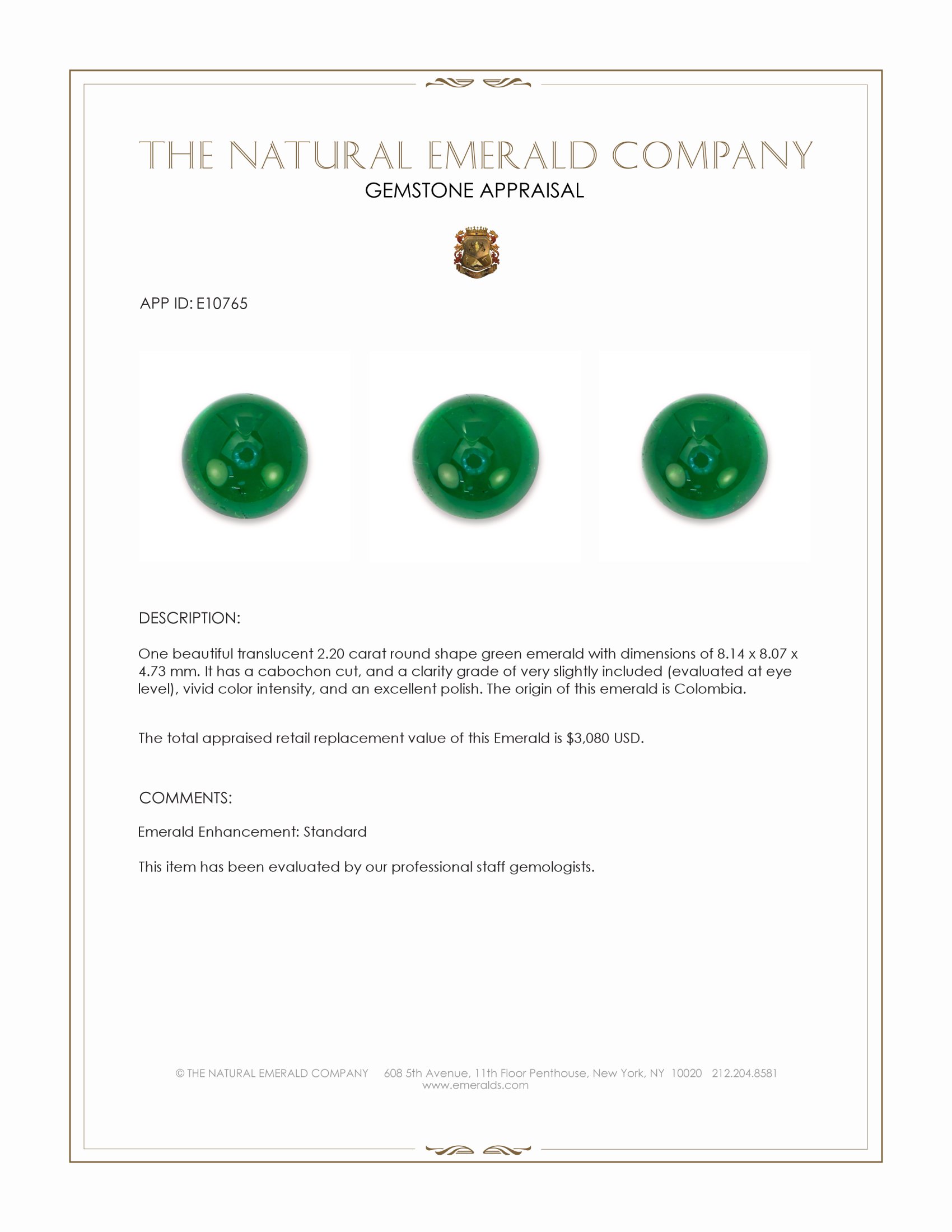 2.20 Ct. Cabochon Emerald from Colombia