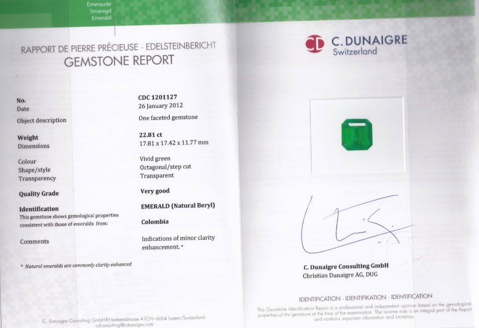 22.81 Ct. Emerald from Colombia