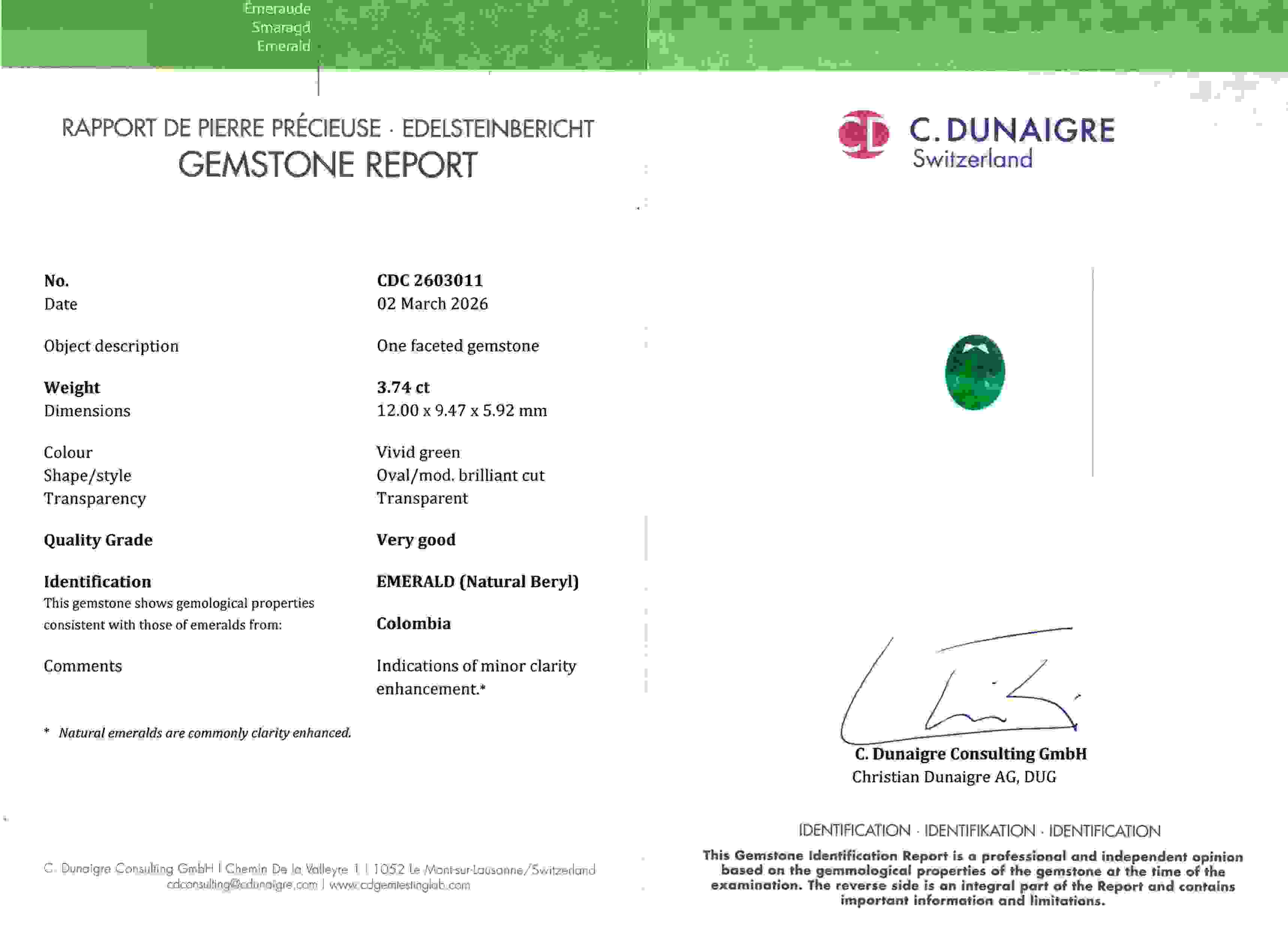 3.74 Ct. Emerald from Colombia