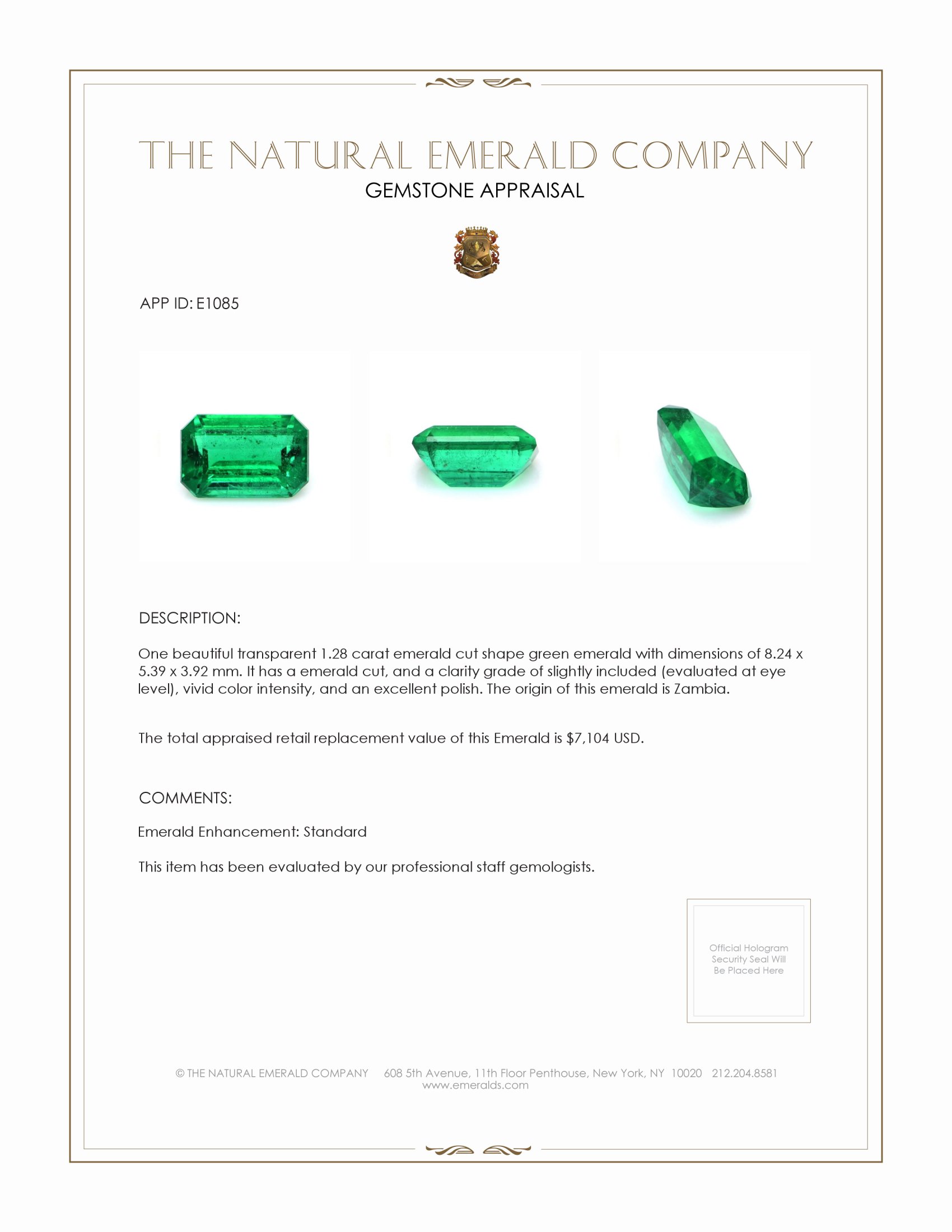 1.28 Ct. Emerald from Zambia