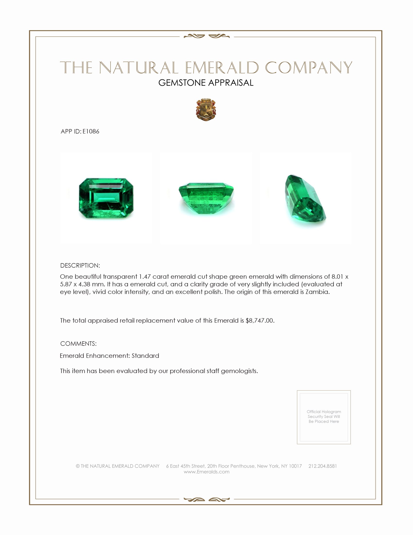 1.47 Ct. Emerald from Zambia