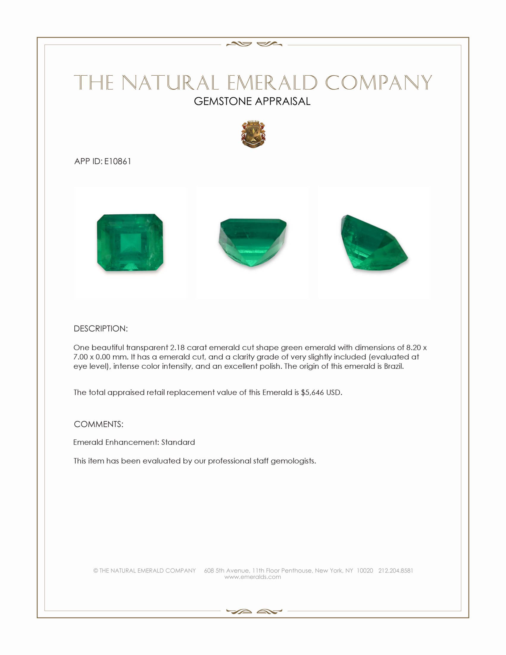 2.18 Ct. Emerald from Brazil