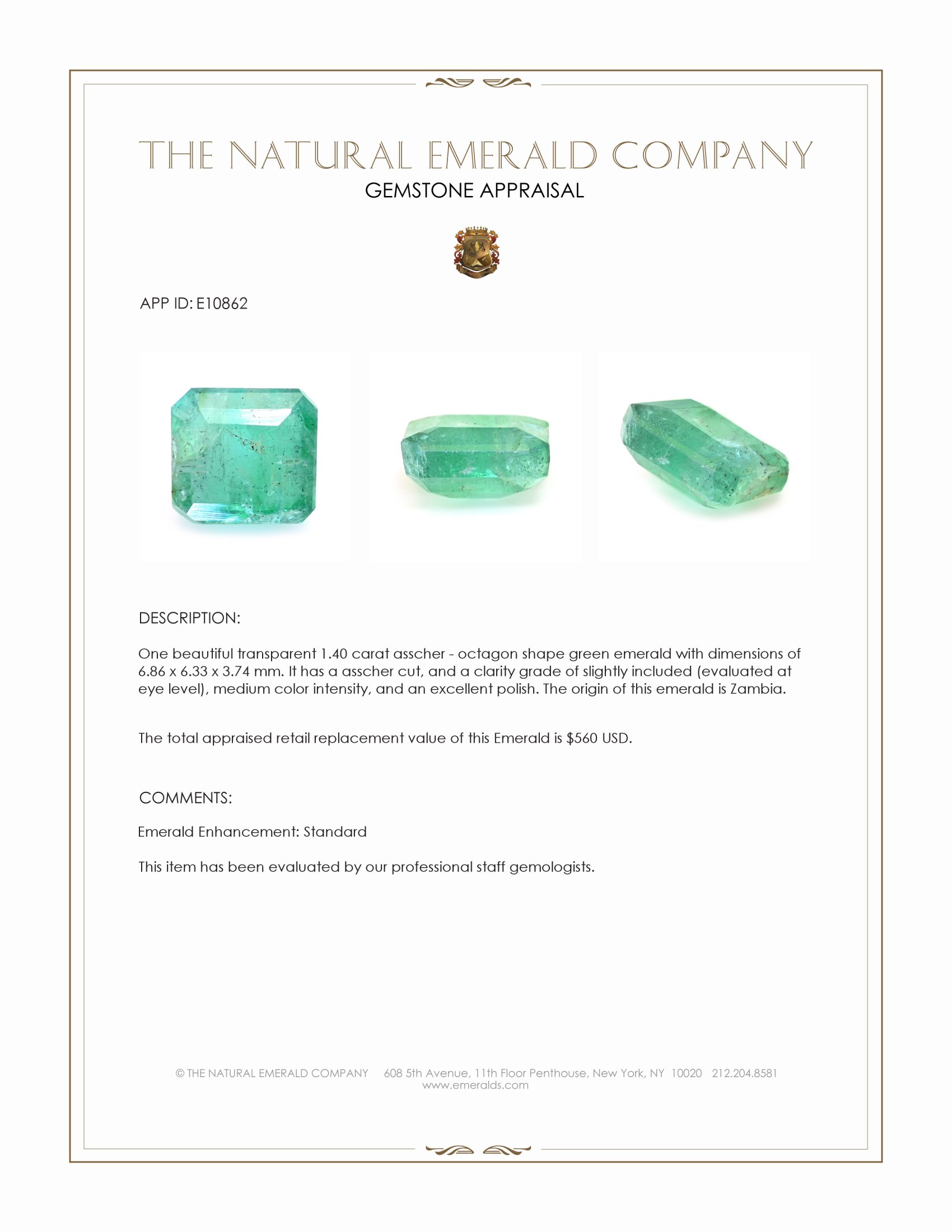 1.40 Ct. Emerald from Zambia