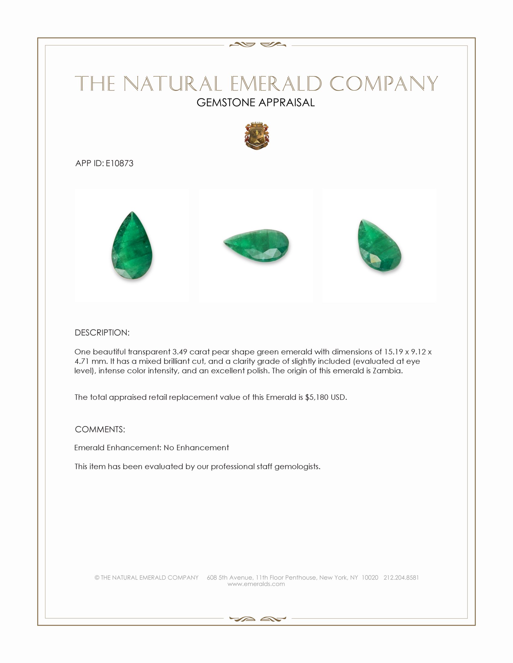 3.49 Ct. Emerald from Zambia