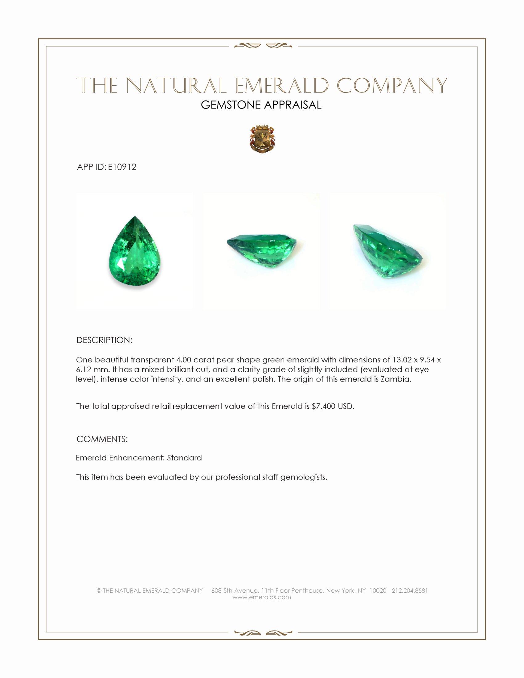4.00 Ct. Emerald from Zambia