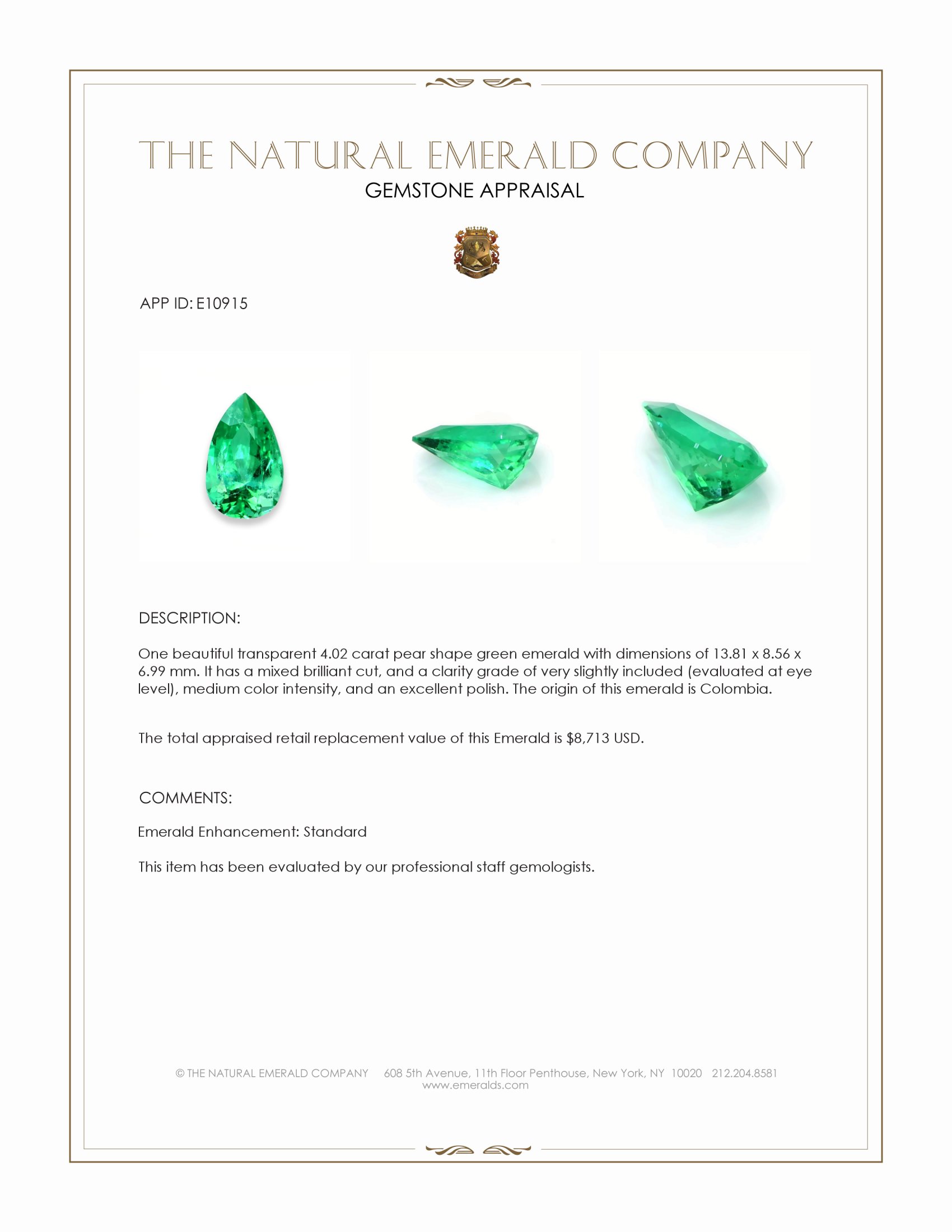 4.02 Ct. Emerald from Colombia