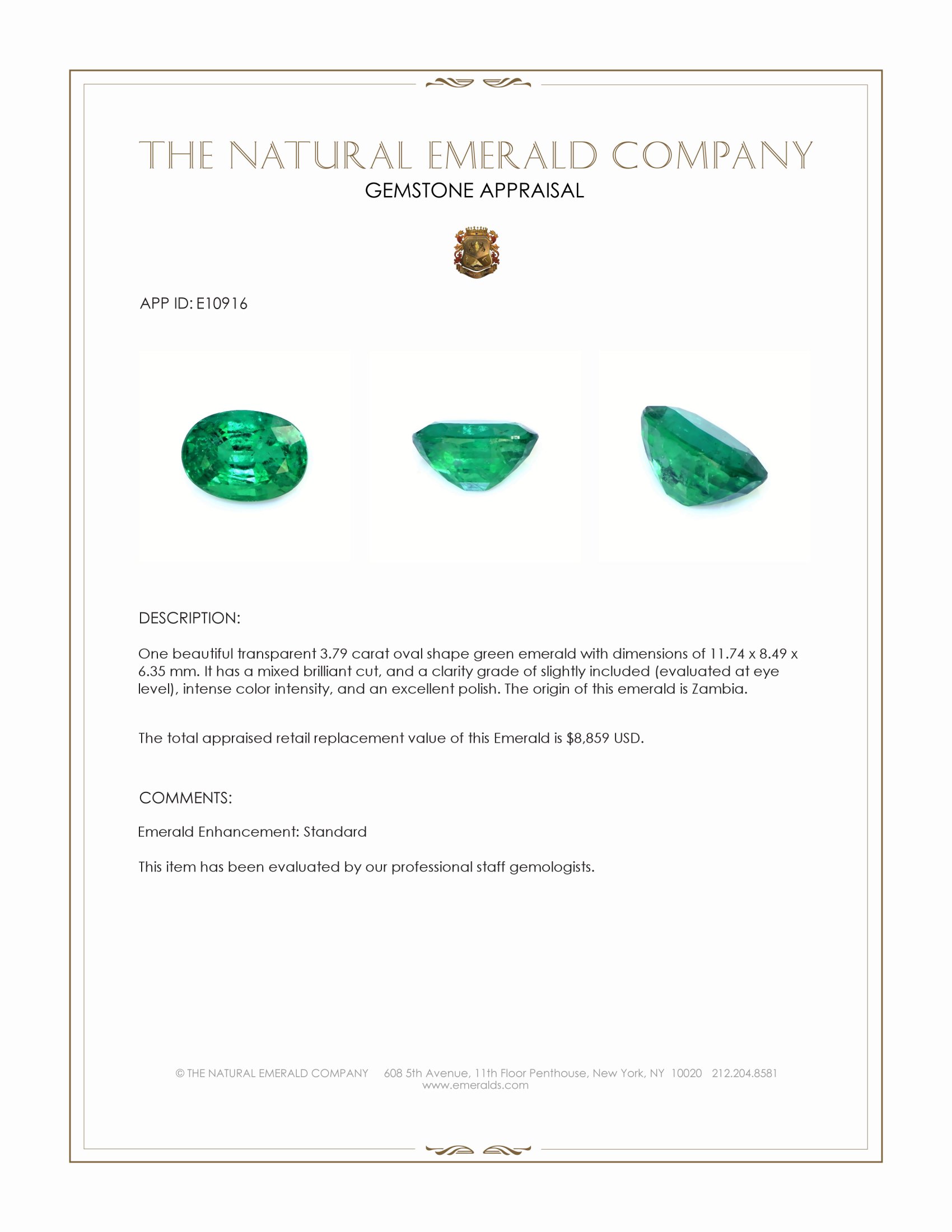 3.79 Ct. Emerald from Zambia