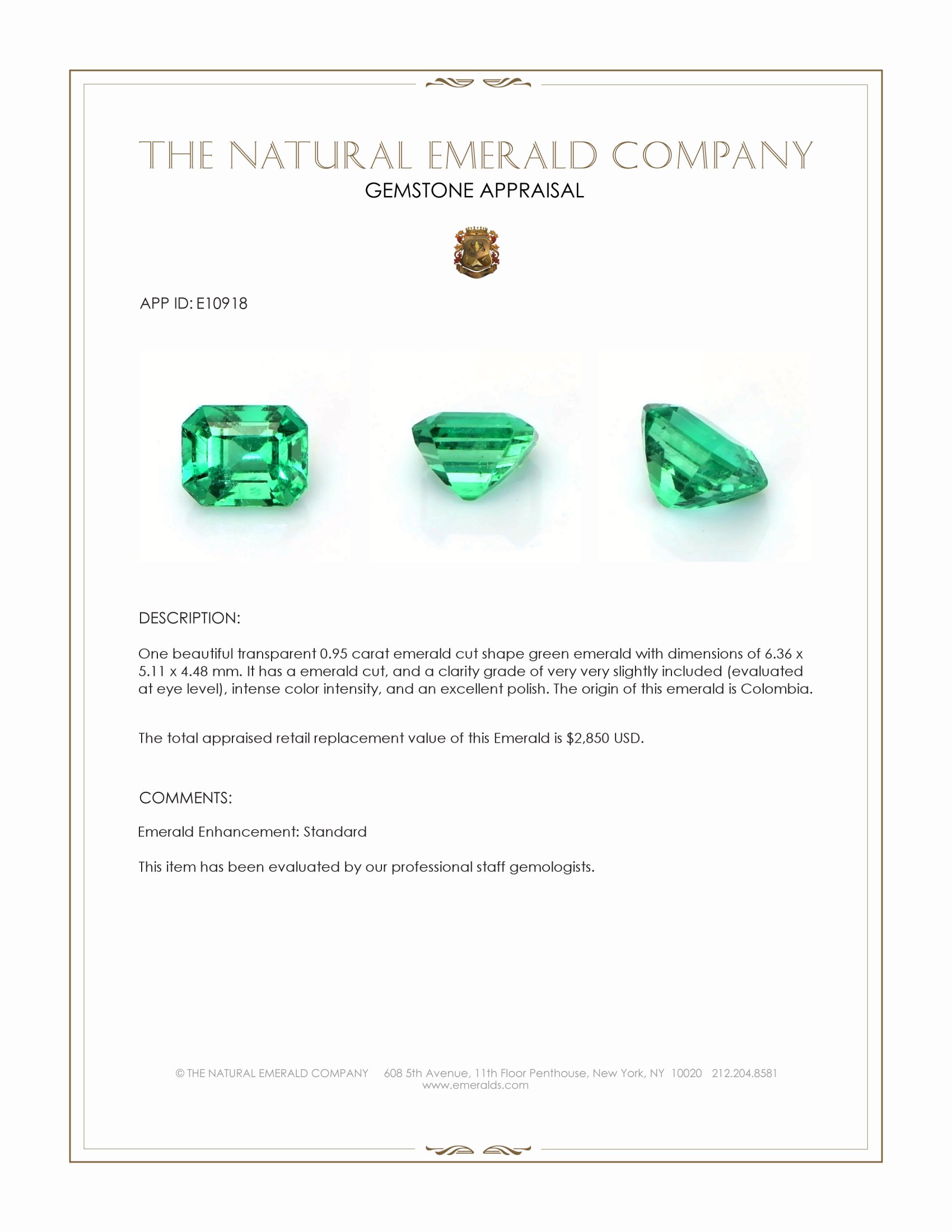0.95 Ct. Emerald from Colombia