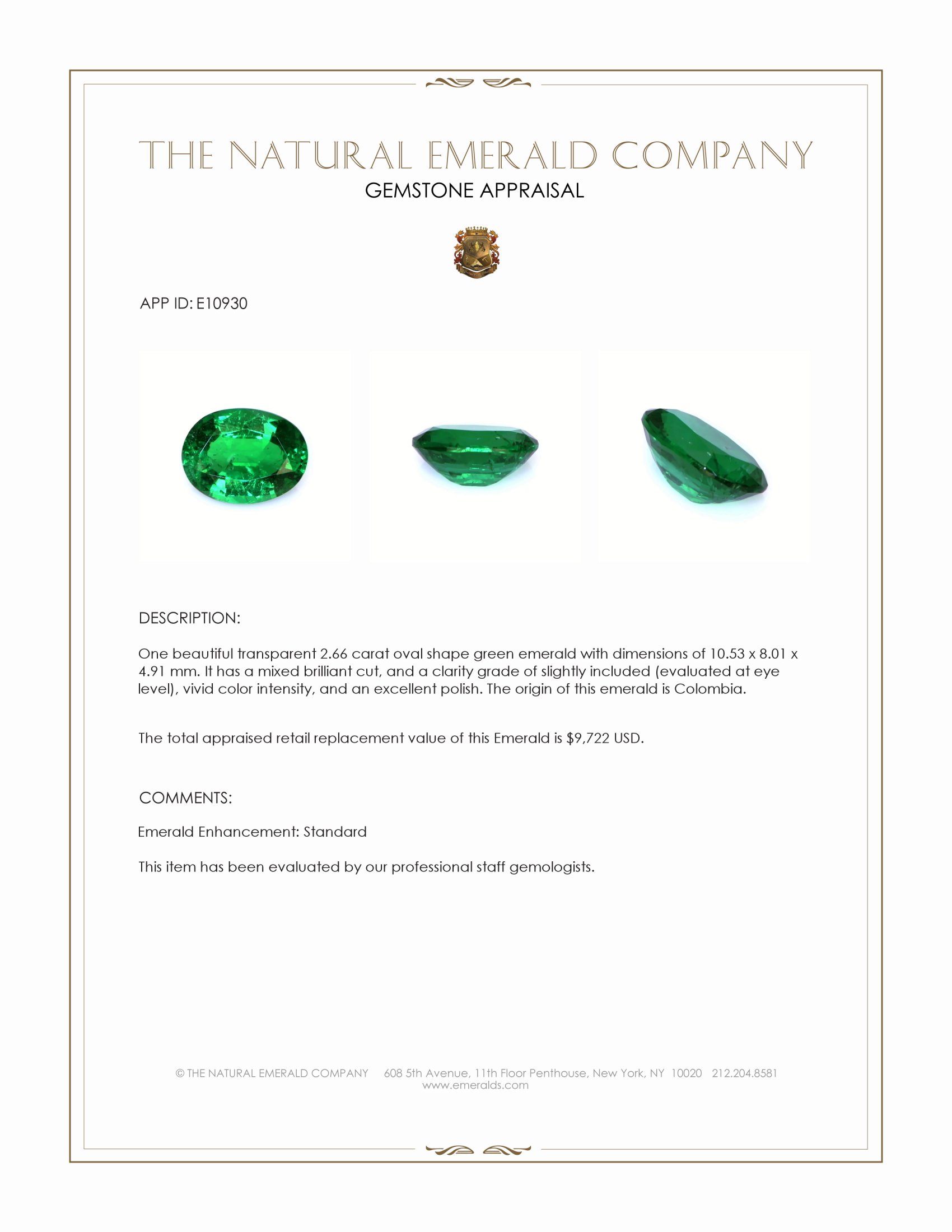 2.66 Ct. Emerald from Colombia
