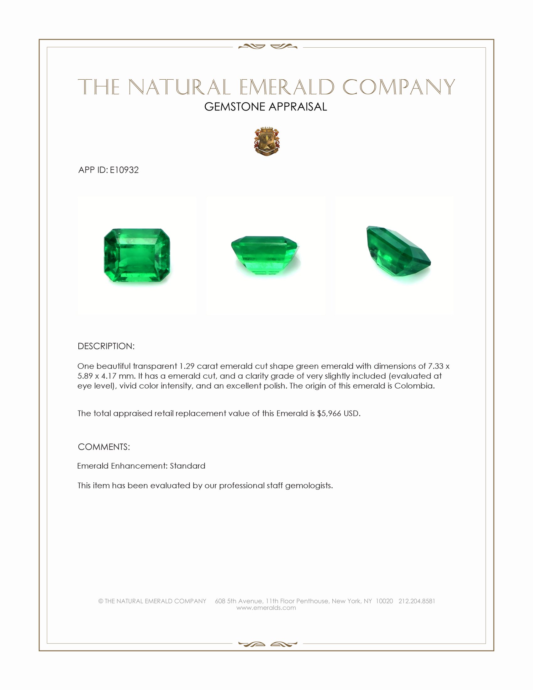1.29 Ct. Emerald from Colombia