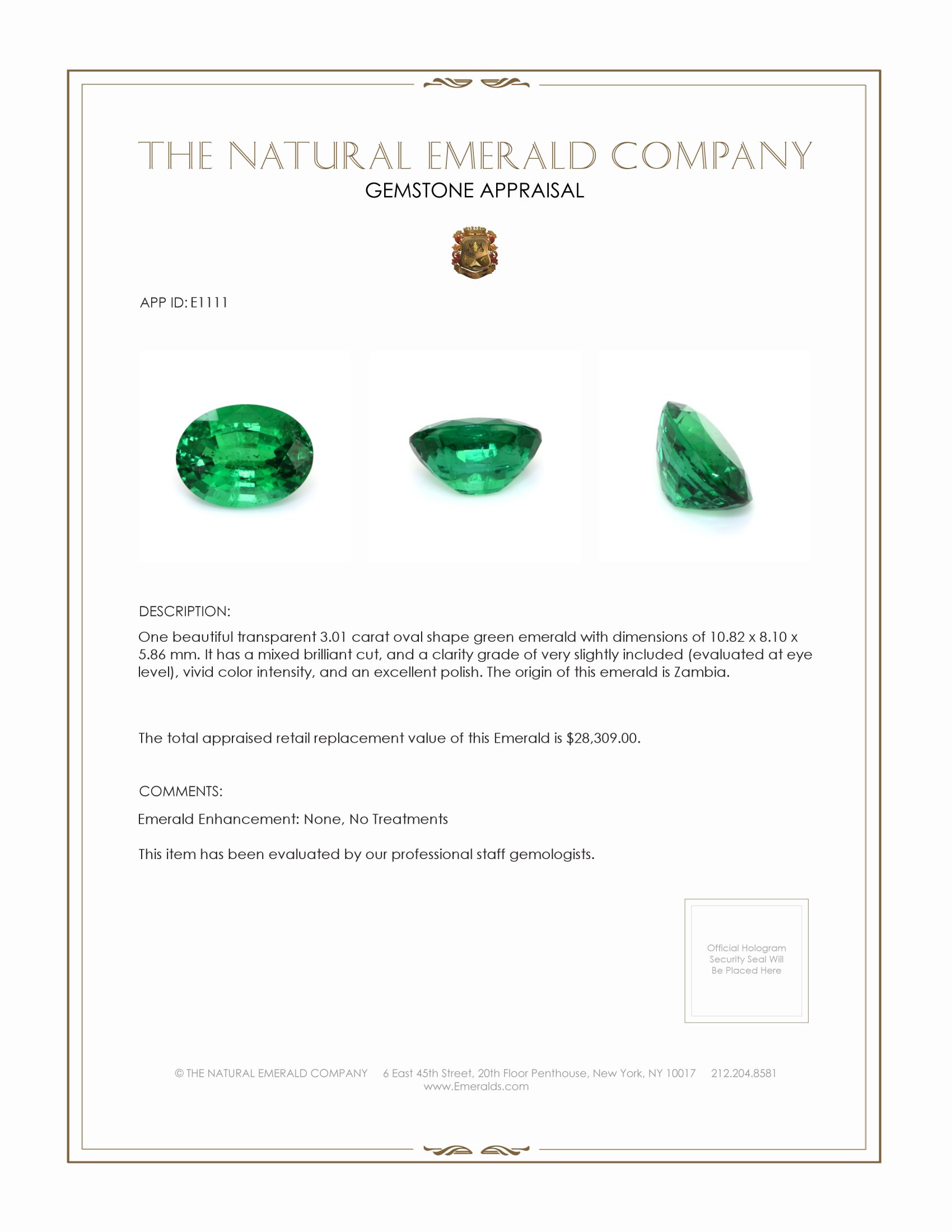 3.01 Ct. Emerald from Zambia