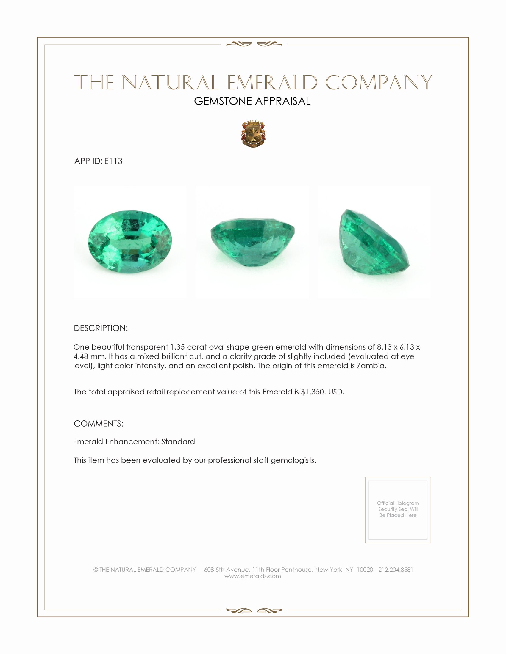 1.35 Ct. Emerald from Zambia