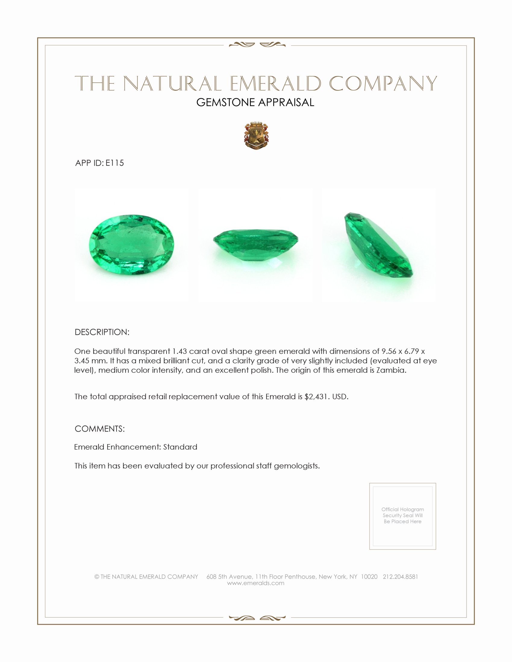 1.43 Ct. Emerald from Zambia