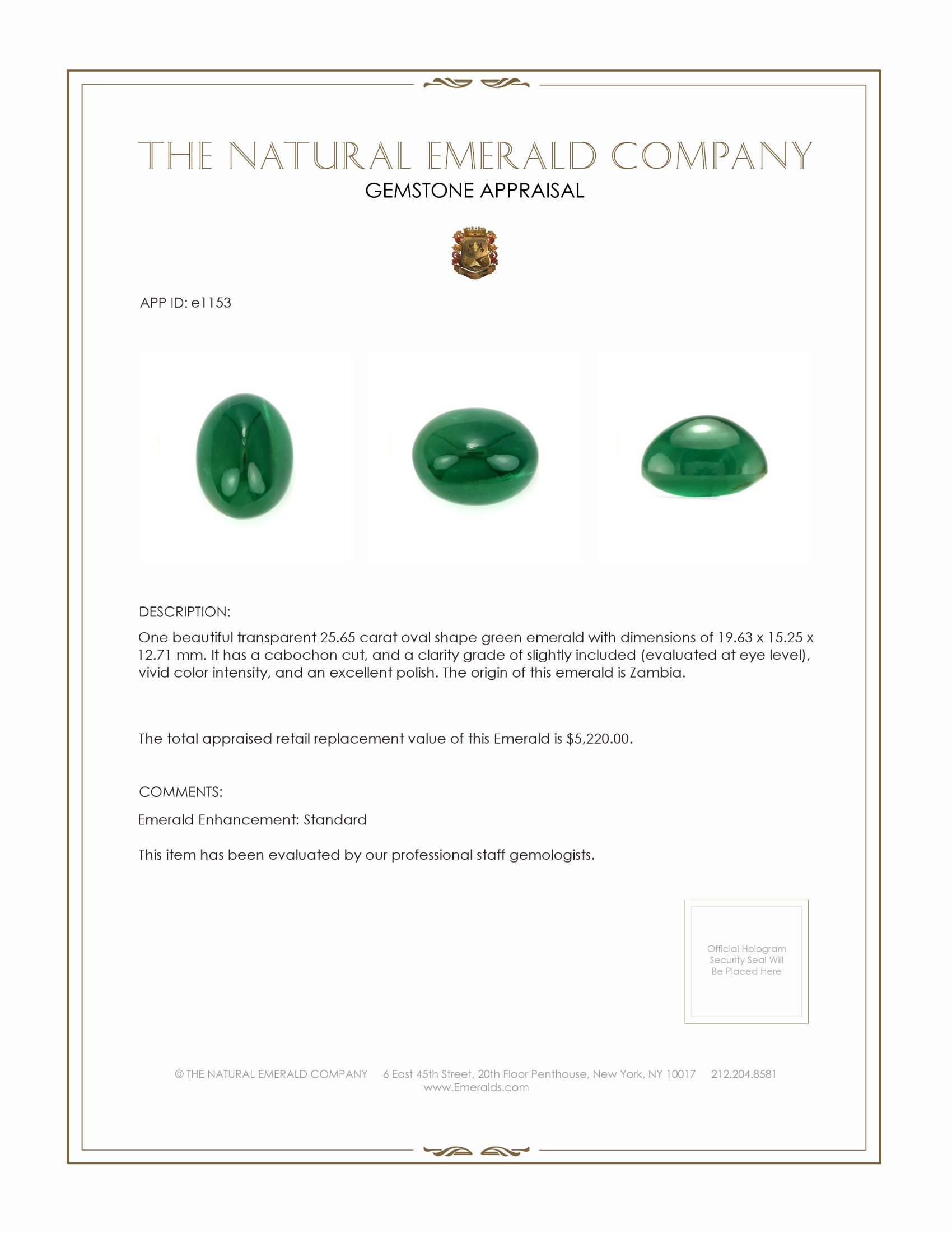 25.65 Ct. Cabochon Emerald from Zambia